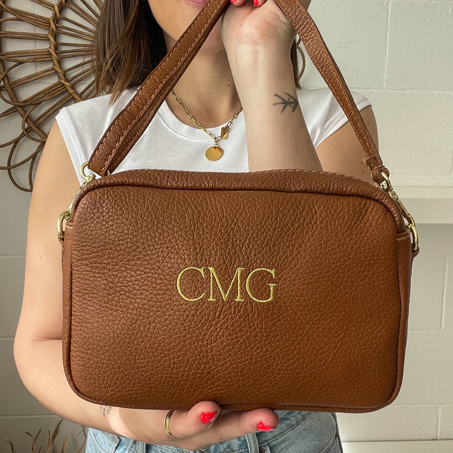 Bolso rectangular de piel personalizado - Color camel
