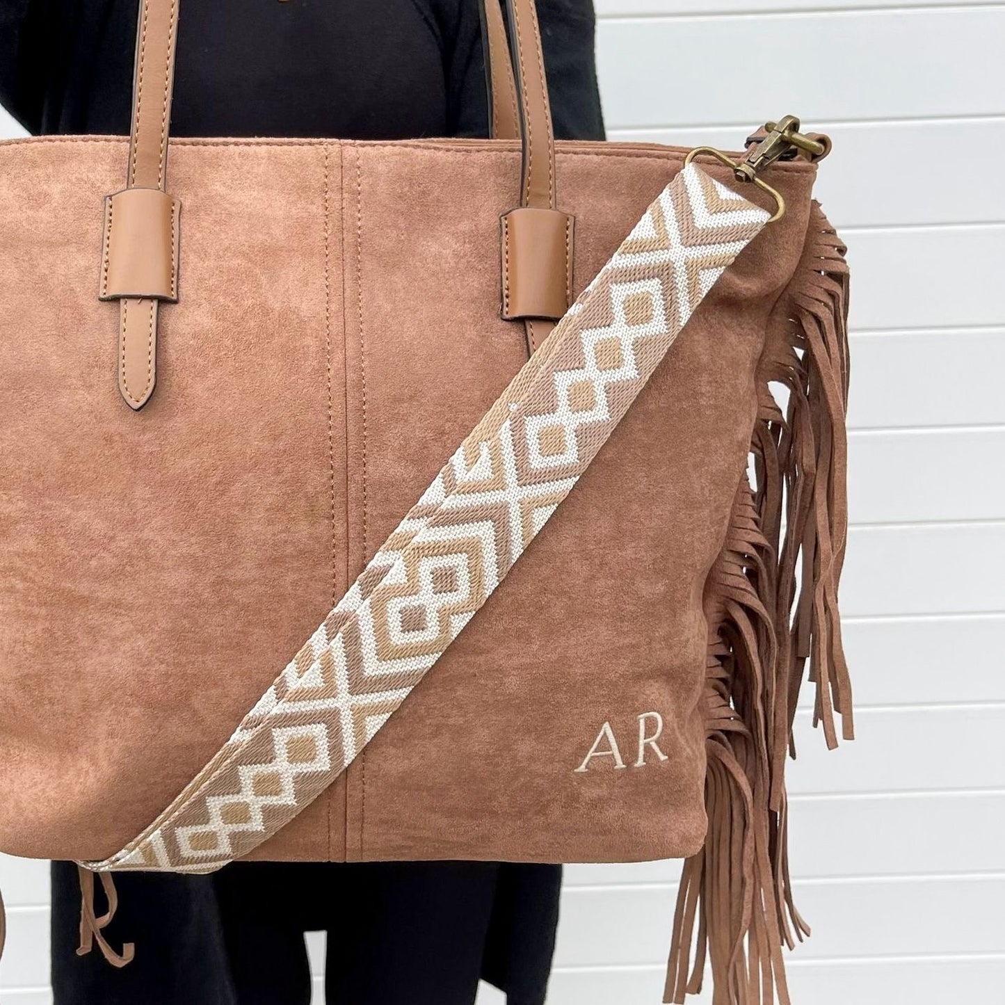 Bolso flecos efecto piel de ante - TAUPE