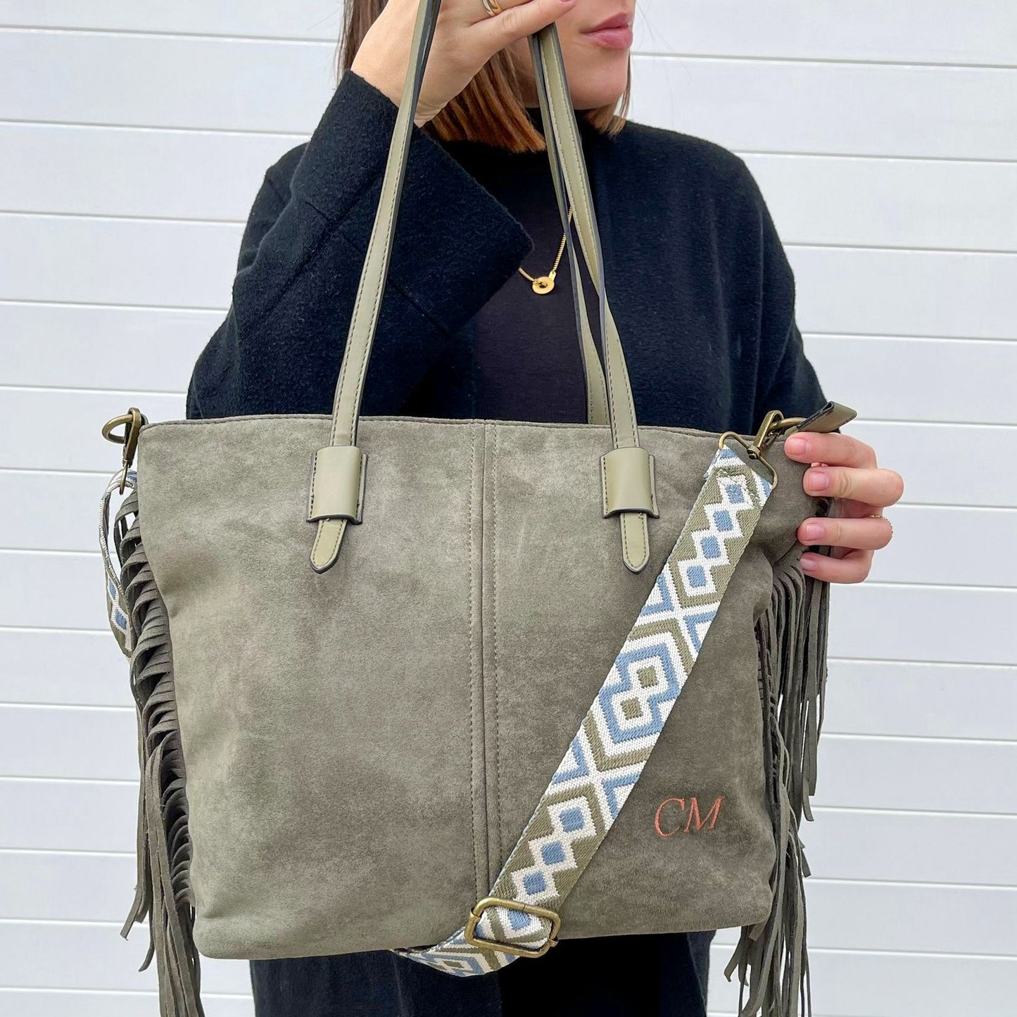 Bolso flecos efecto piel de ante - CAQUI