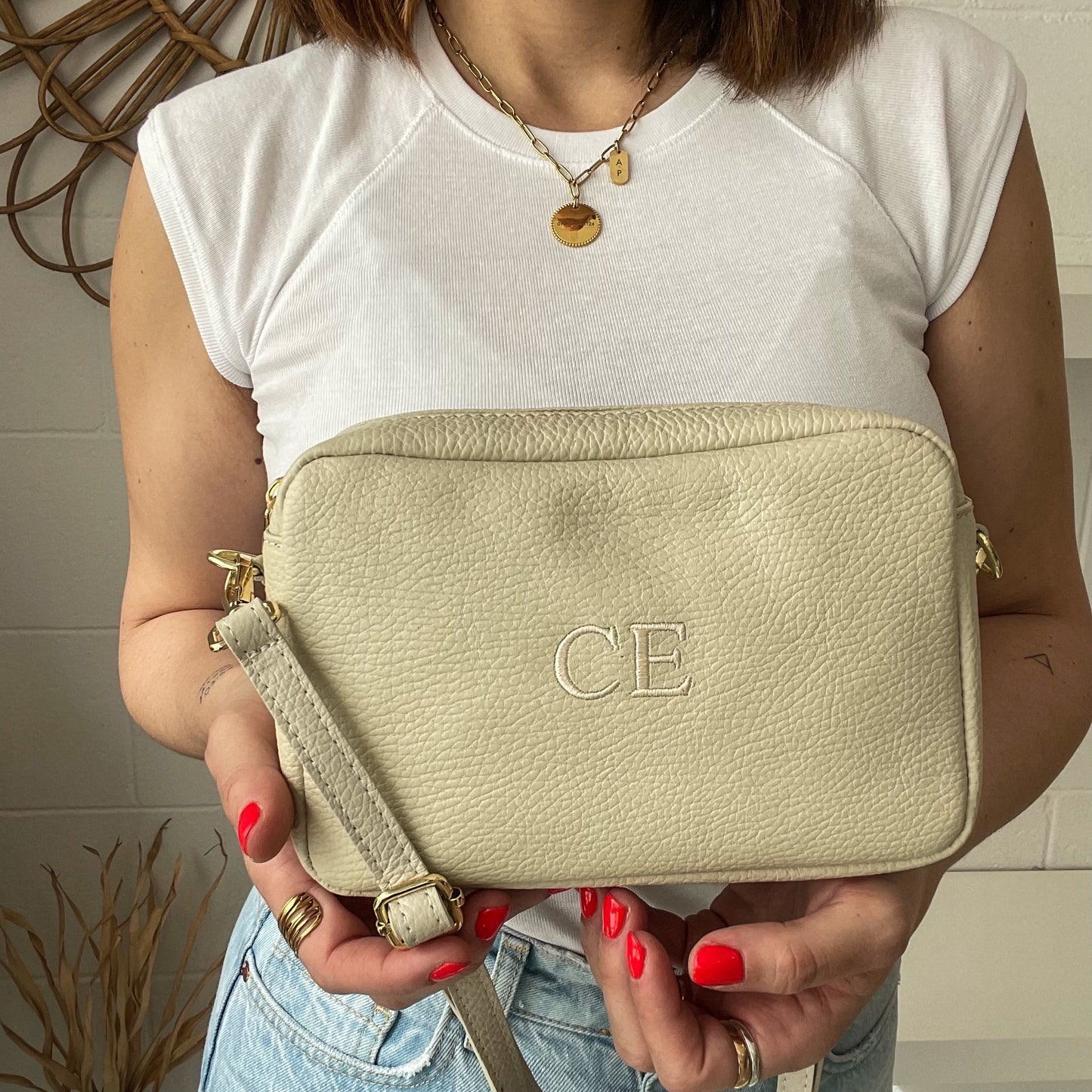 Bolso rectangular de piel personalizado - Color beige