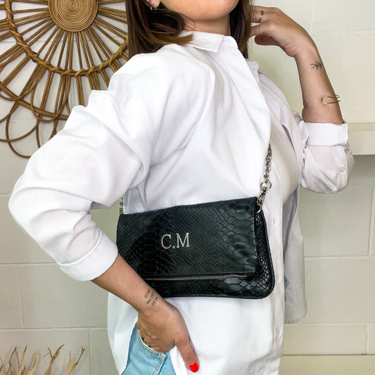 Bolso doble piel cadena print - Color negro