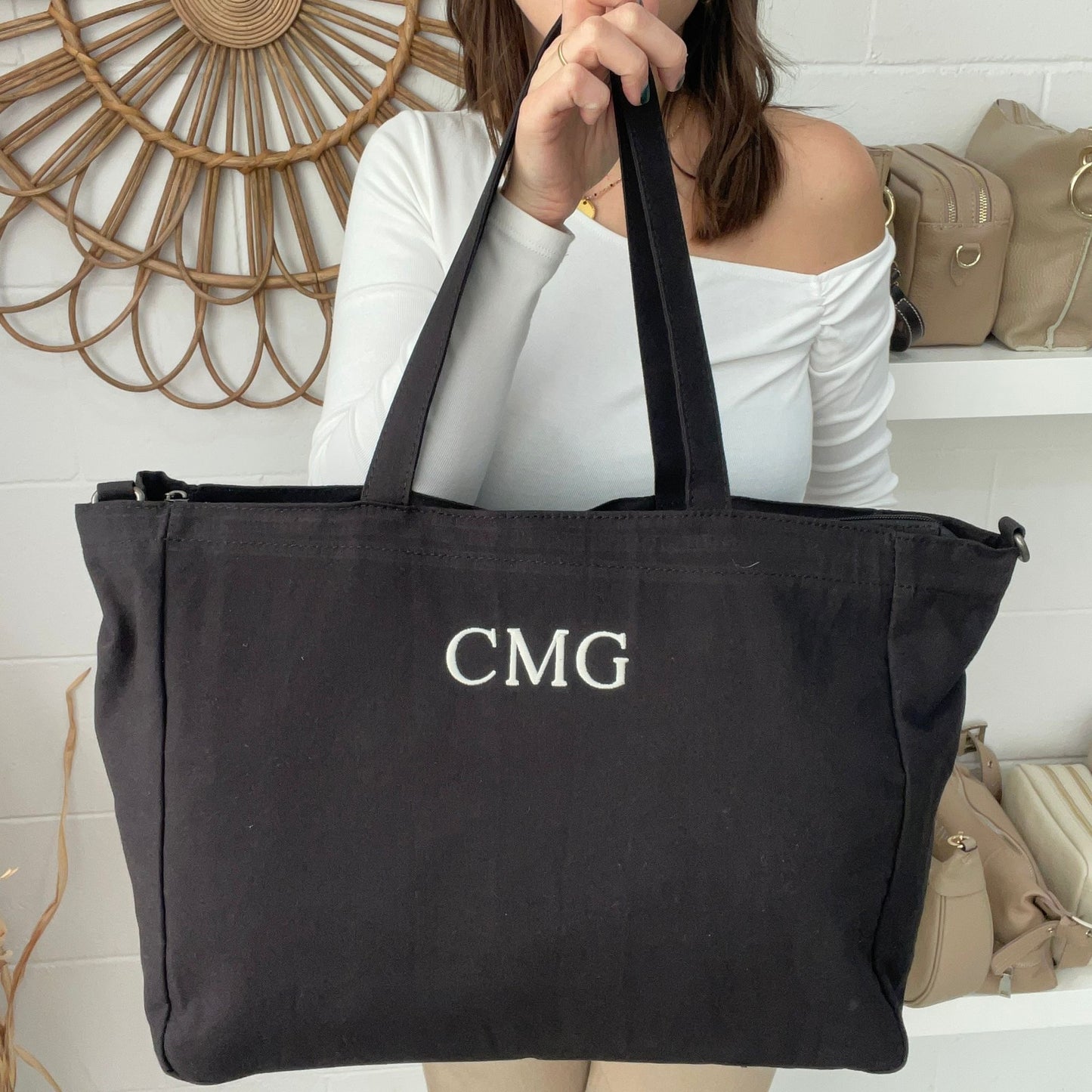 Shopper tela personalizado iniciales personalizado - Color NEGRO