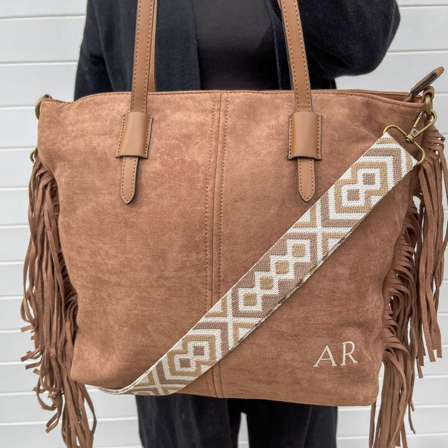 Bolso flecos efecto piel de ante - TAUPE