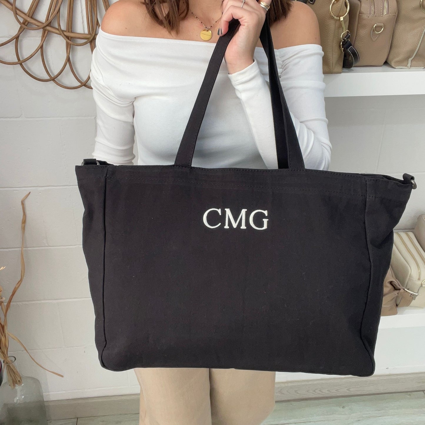Shopper tela personalizado iniciales personalizado - Color NEGRO