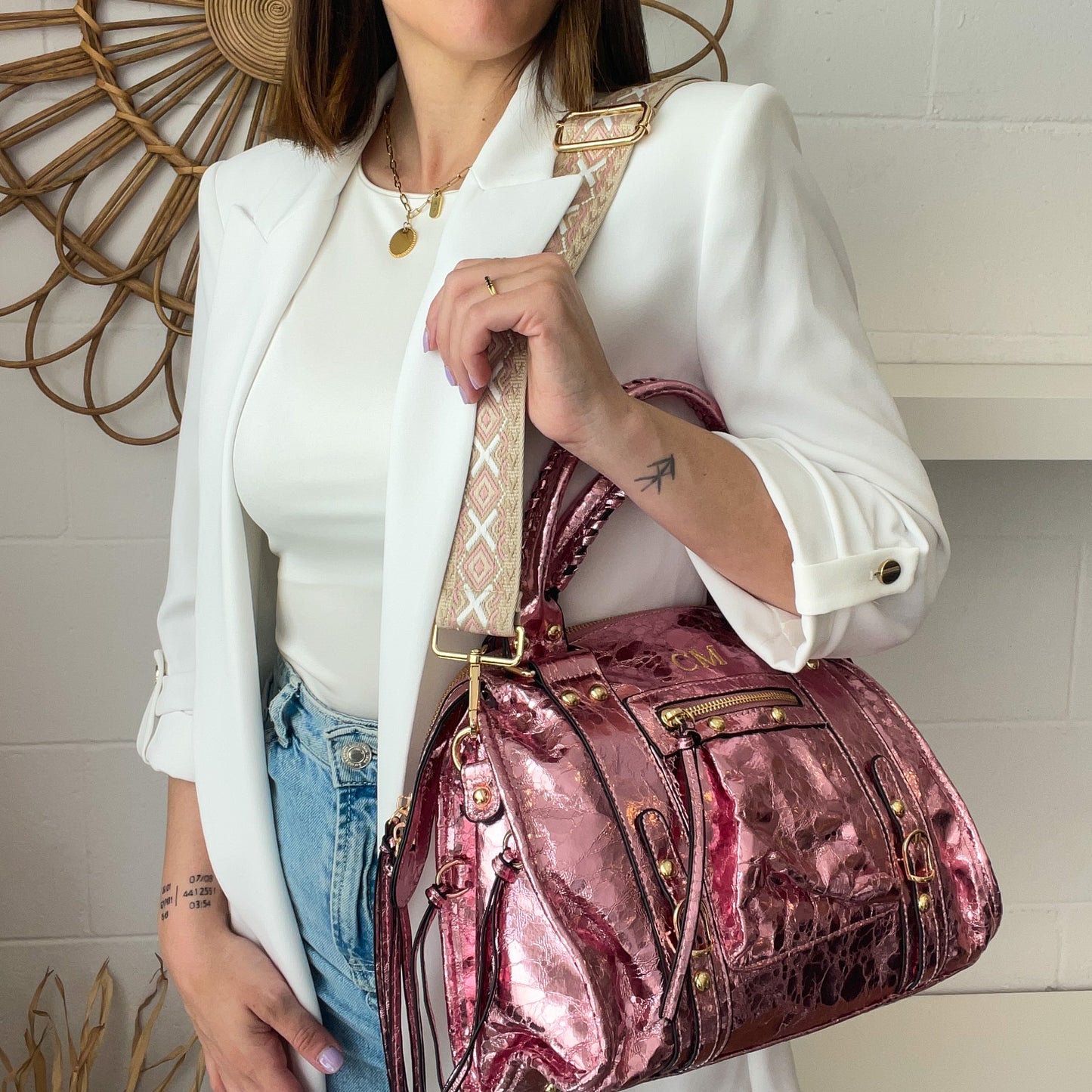 Bolso efecto piel brillante personalizado- Color rosa