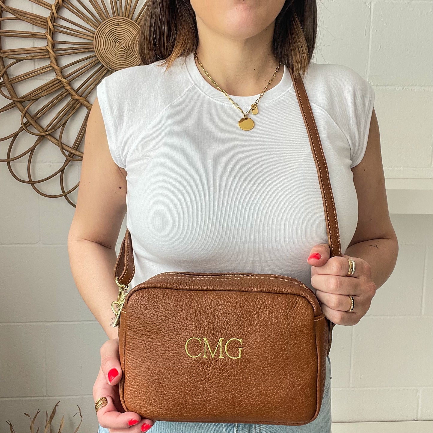 Bolso rectangular de piel personalizado - Color camel