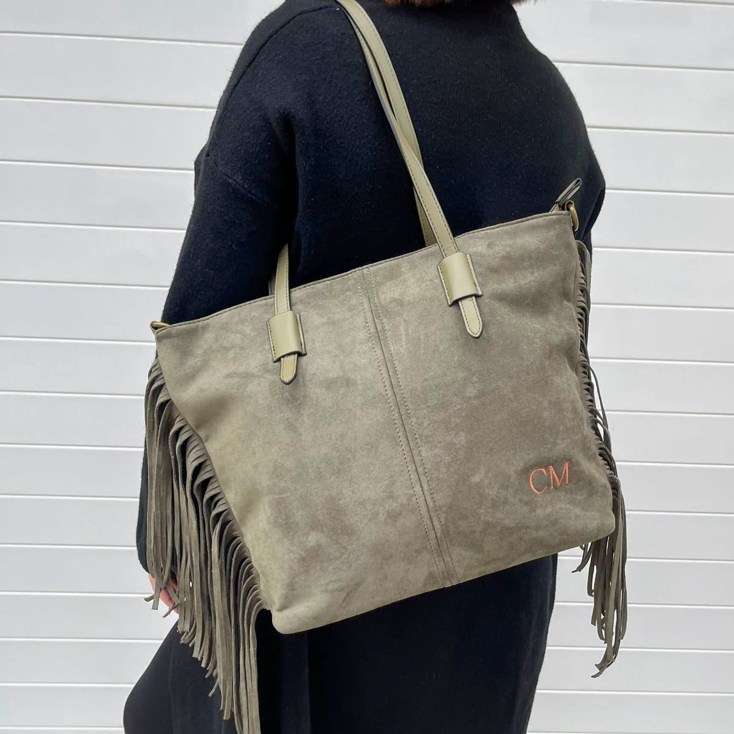 Bolso flecos efecto piel de ante - CAQUI