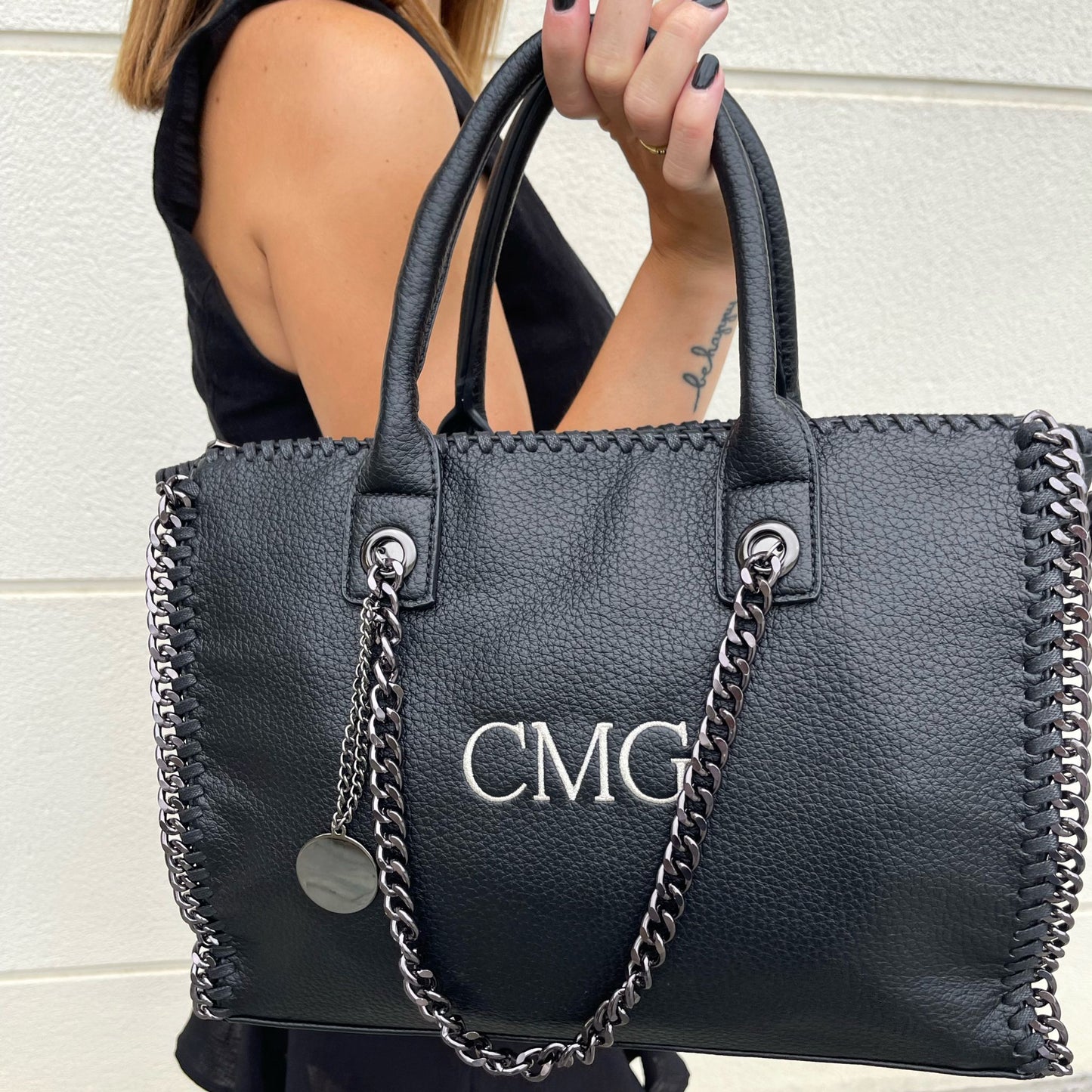 Bolso stella cuadrado personalizado iniciales - negro