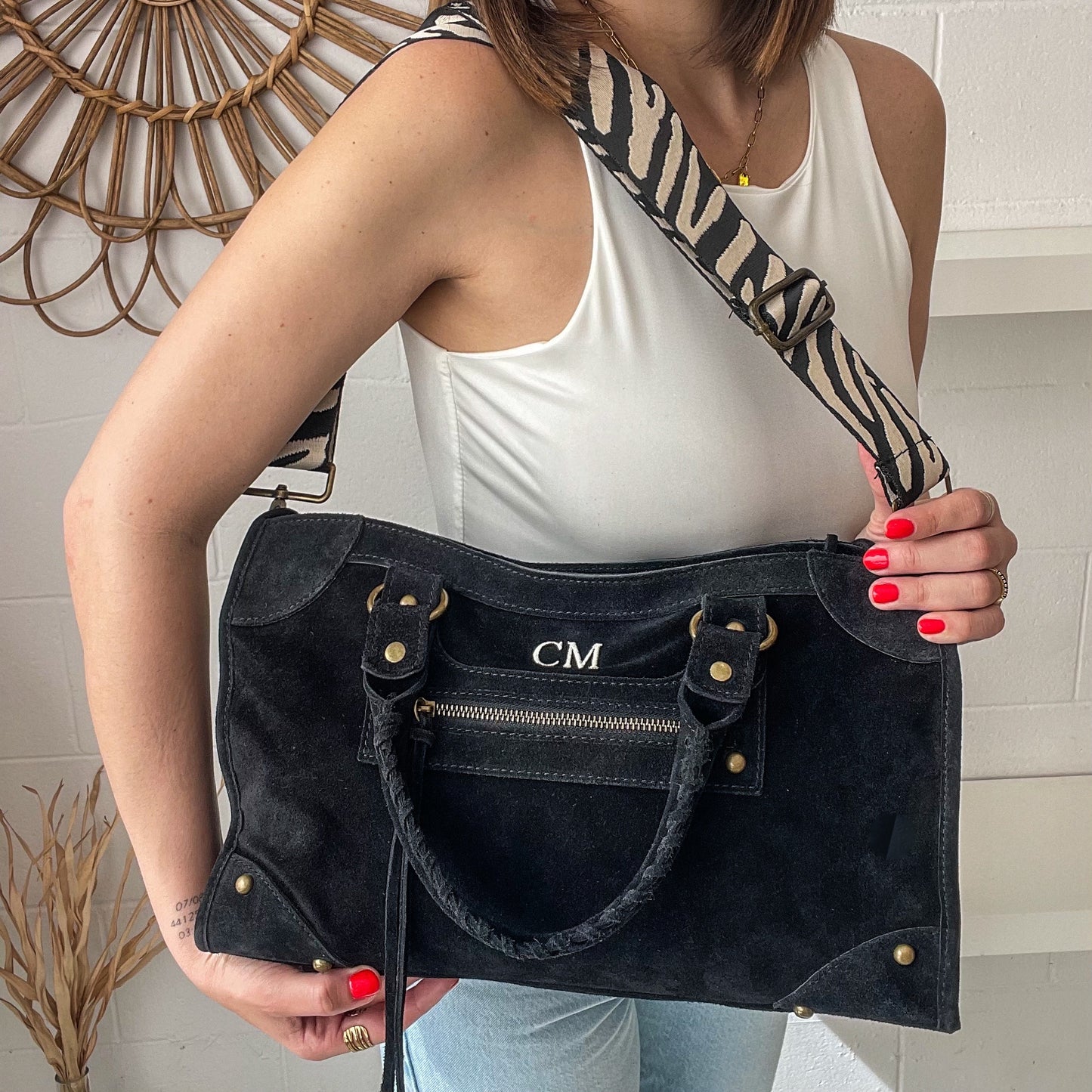 Bolso shopper piel de ante california - negro