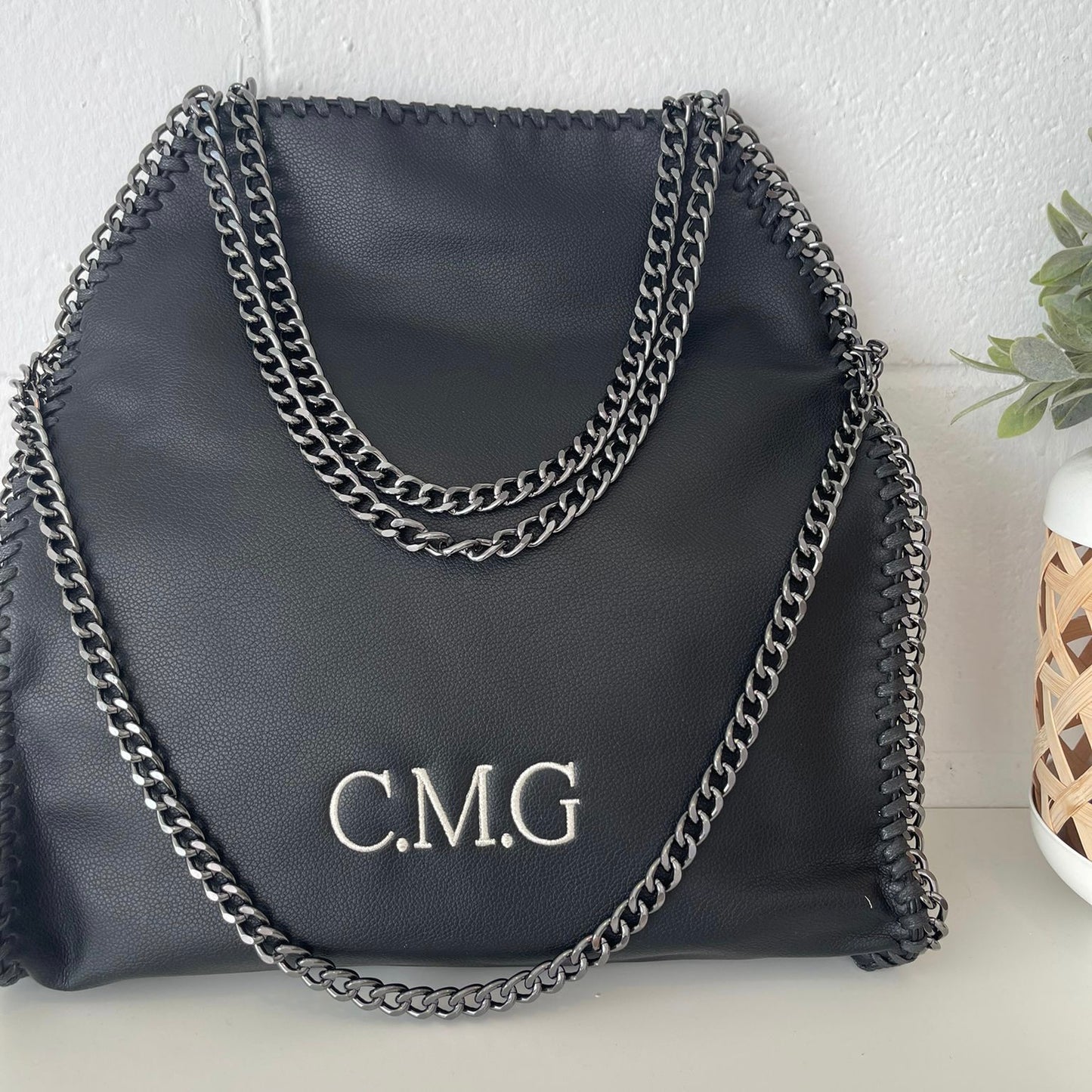 Bolso stella efecto piel personalizado iniciales - color negro