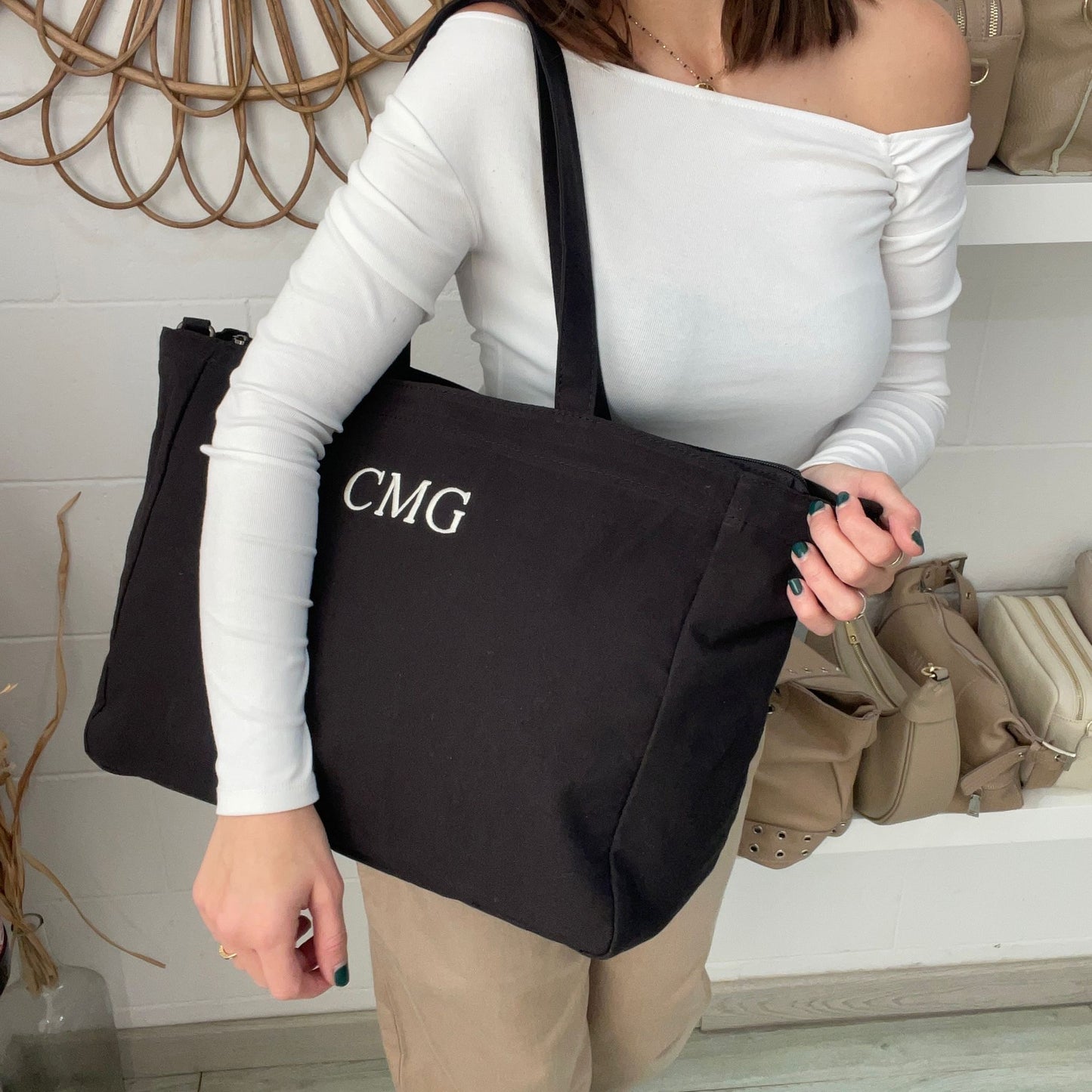 Shopper tela personalizado iniciales personalizado - Color NEGRO