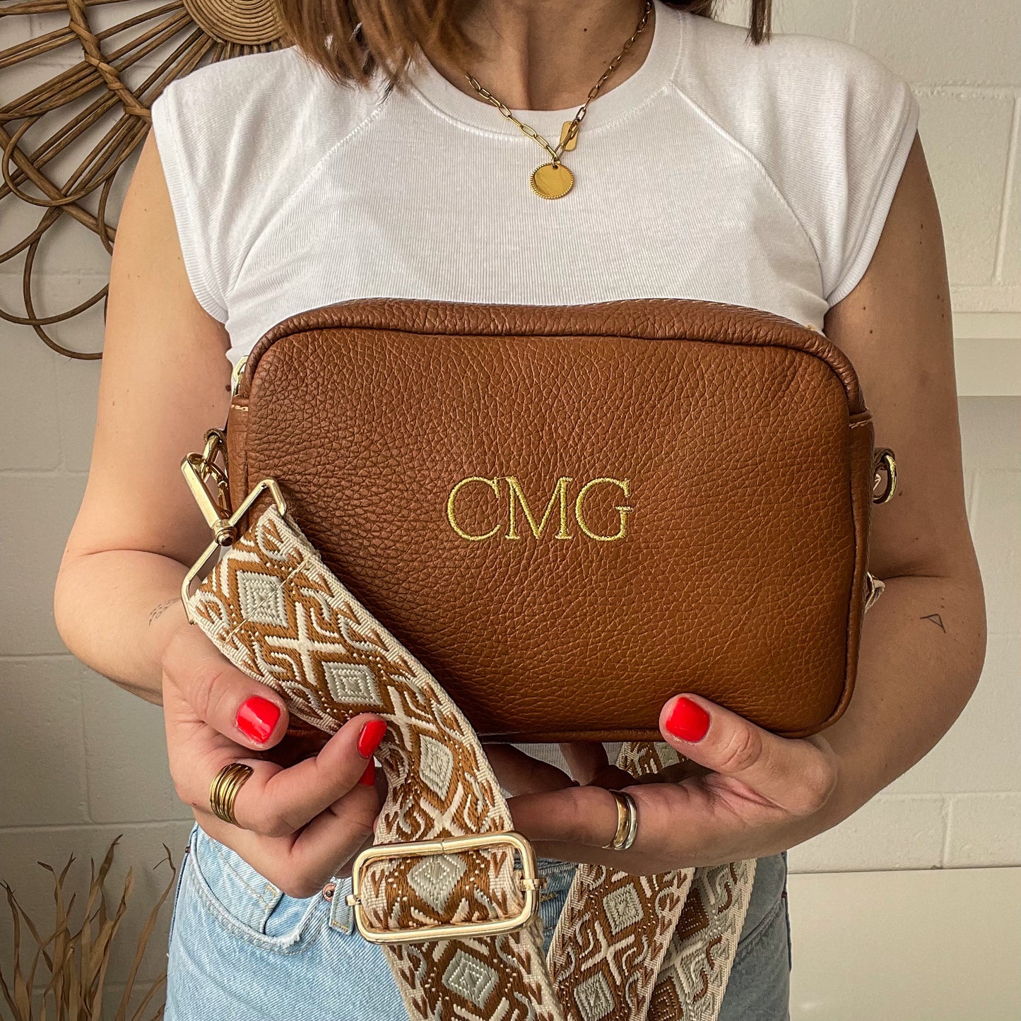 Bolso rectangular de piel personalizado - Color camel