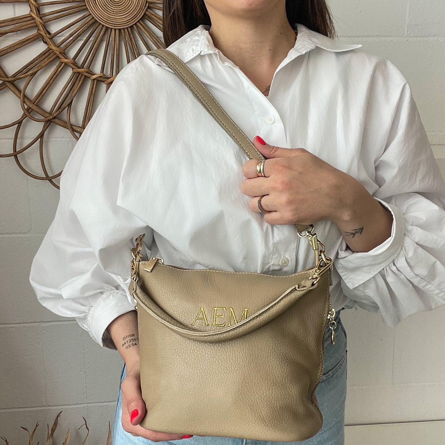 Saca cremalleras de piel personalizada - Color taupe