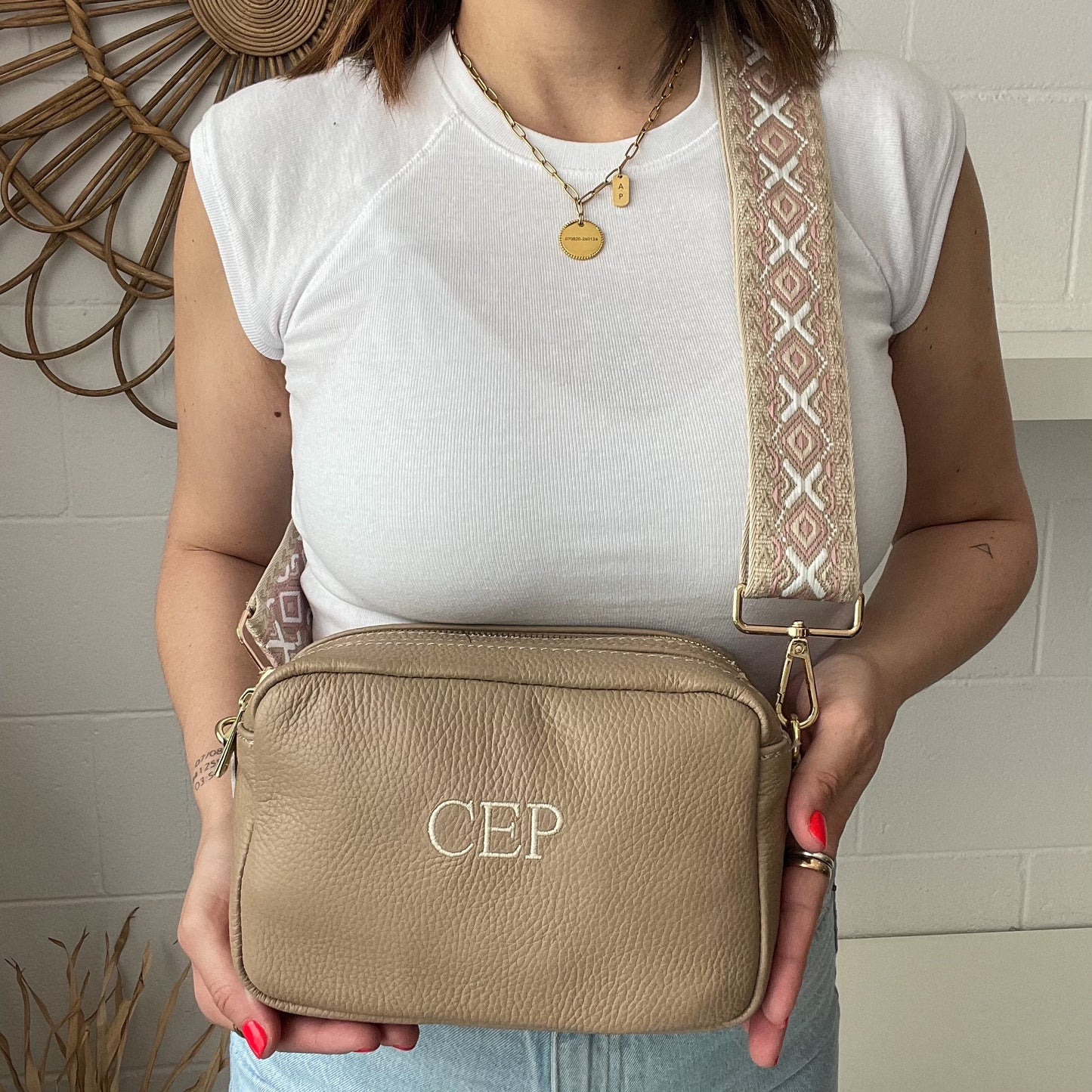 Bolso rectangular de piel personalizado - Color taupe