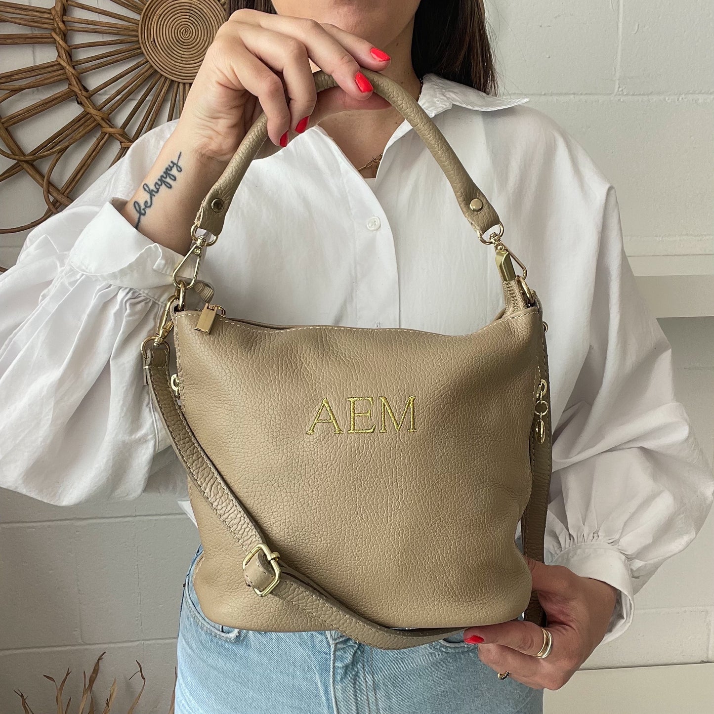 Saca cremalleras de piel personalizada - Color taupe