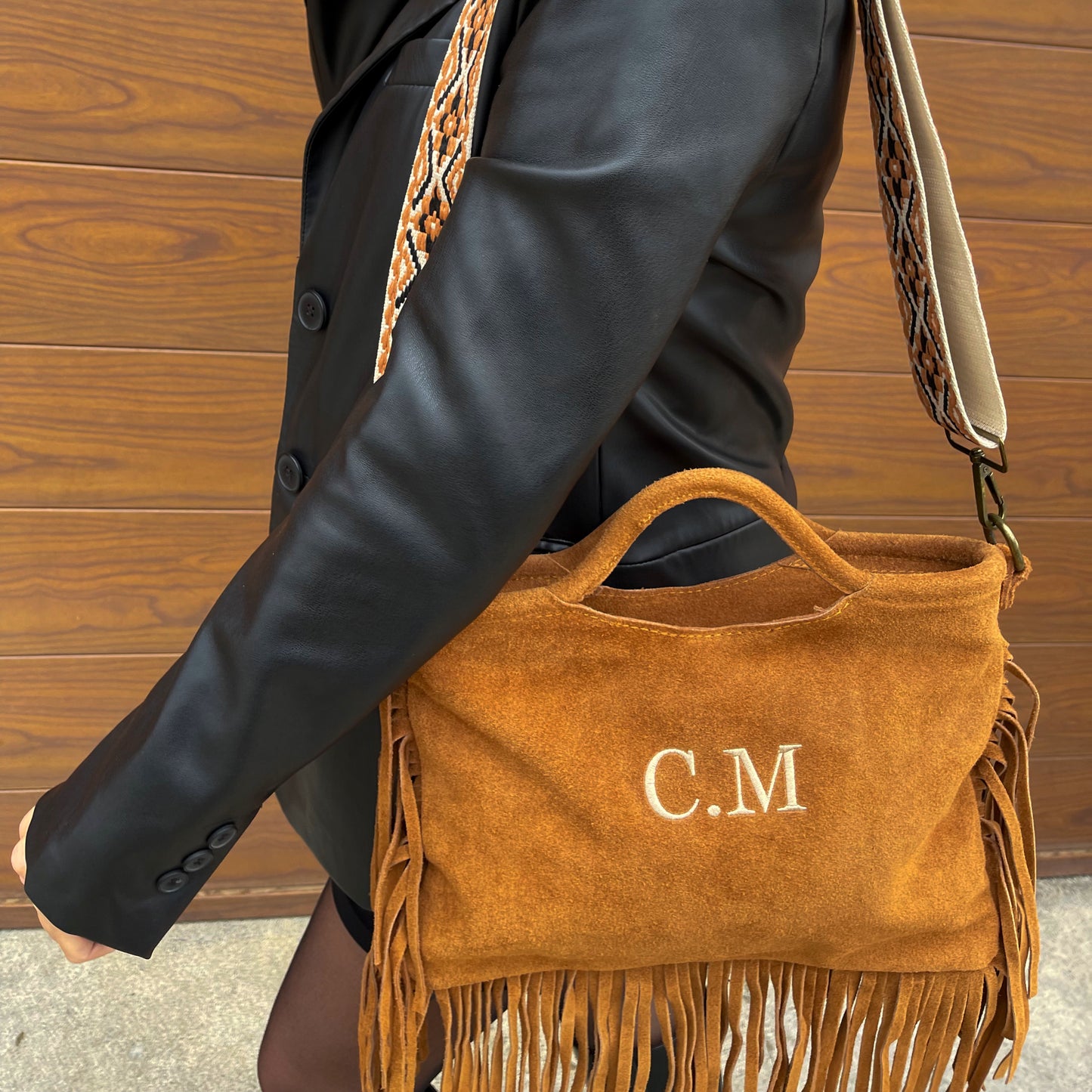 Bolso flecos piel de ante personalizado - CAMEL