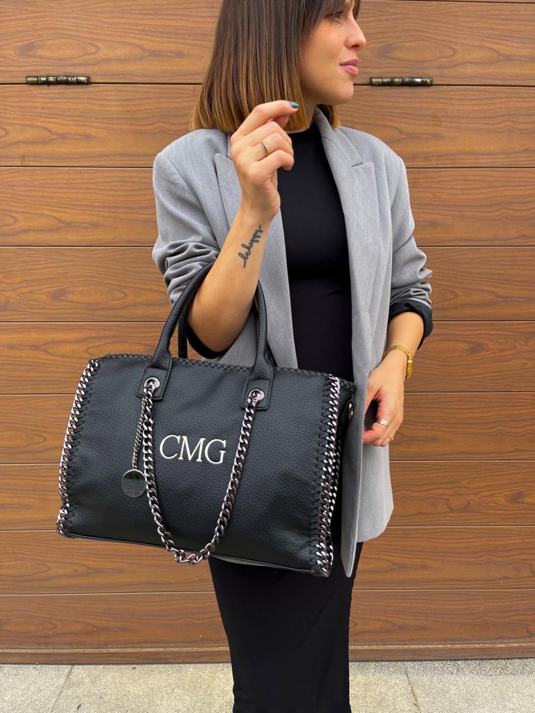 Bolso stella cuadrado personalizado iniciales - negro