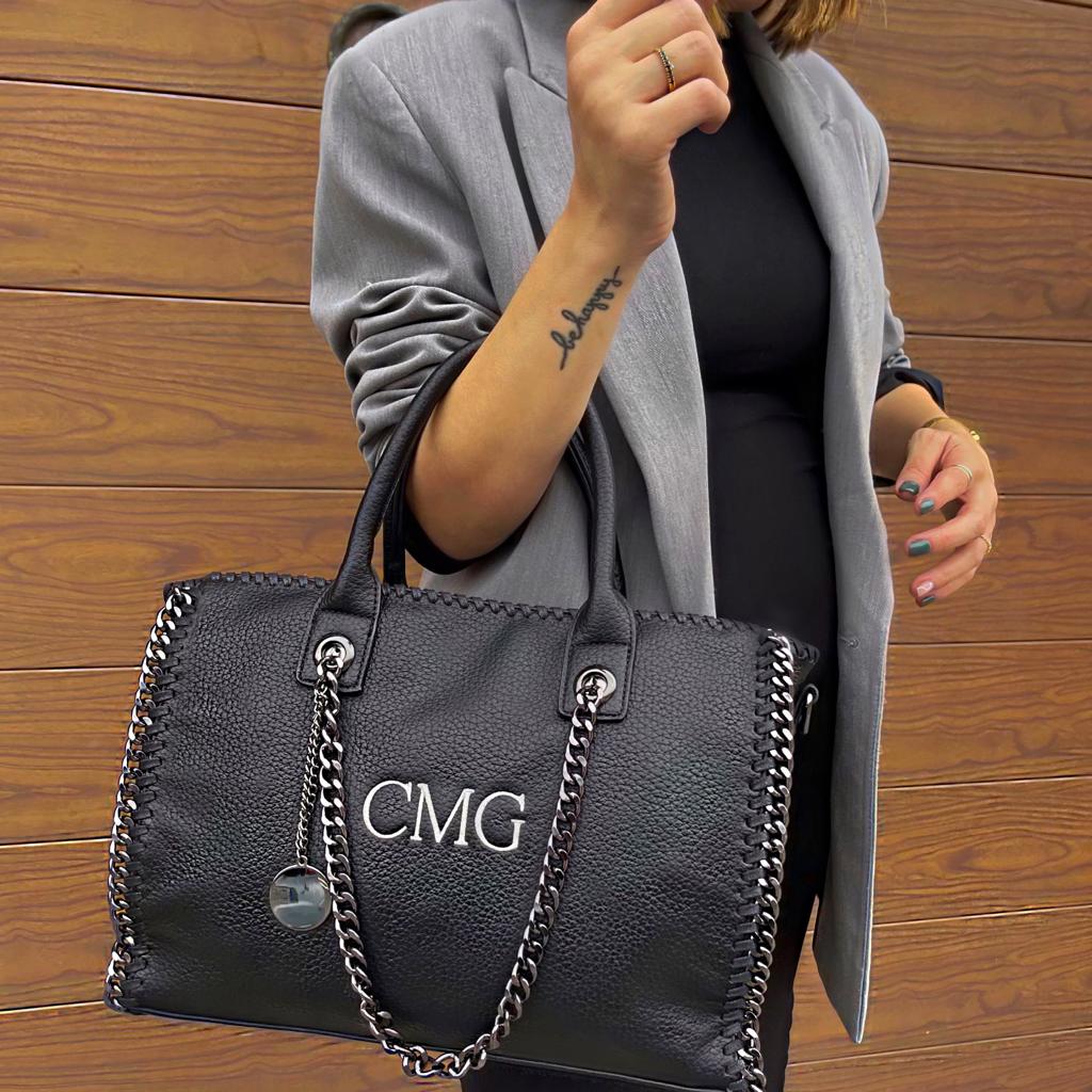 Bolso stella cuadrado personalizado iniciales - negro