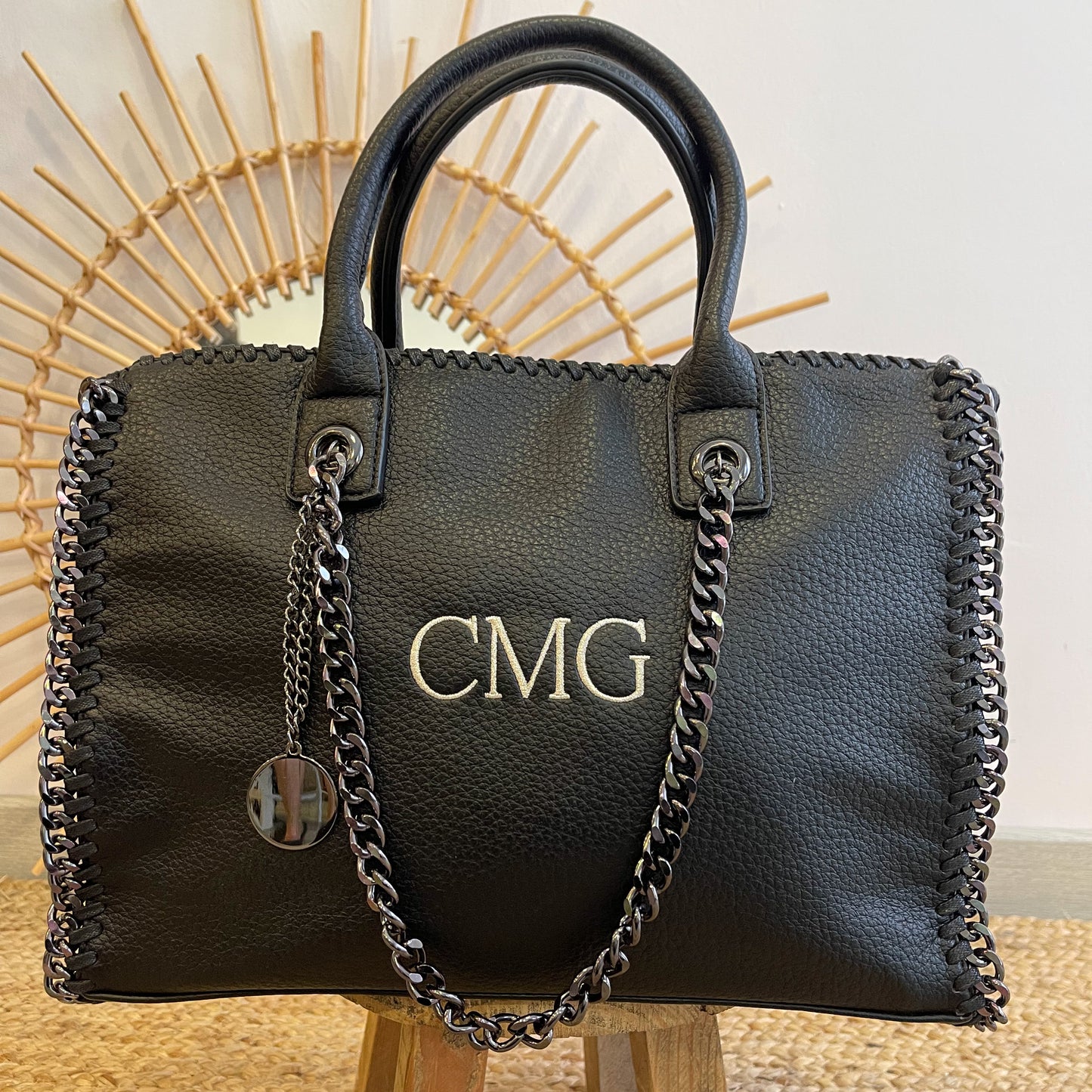 Bolso stella cuadrado personalizado iniciales - negro