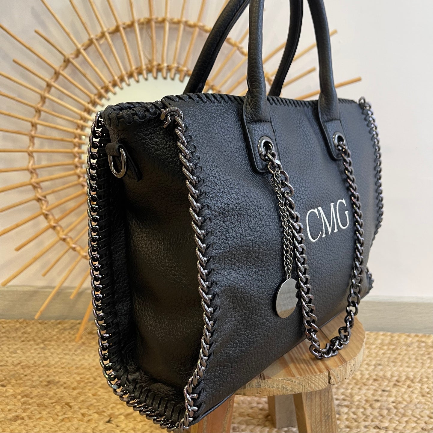 Bolso stella cuadrado personalizado iniciales - negro