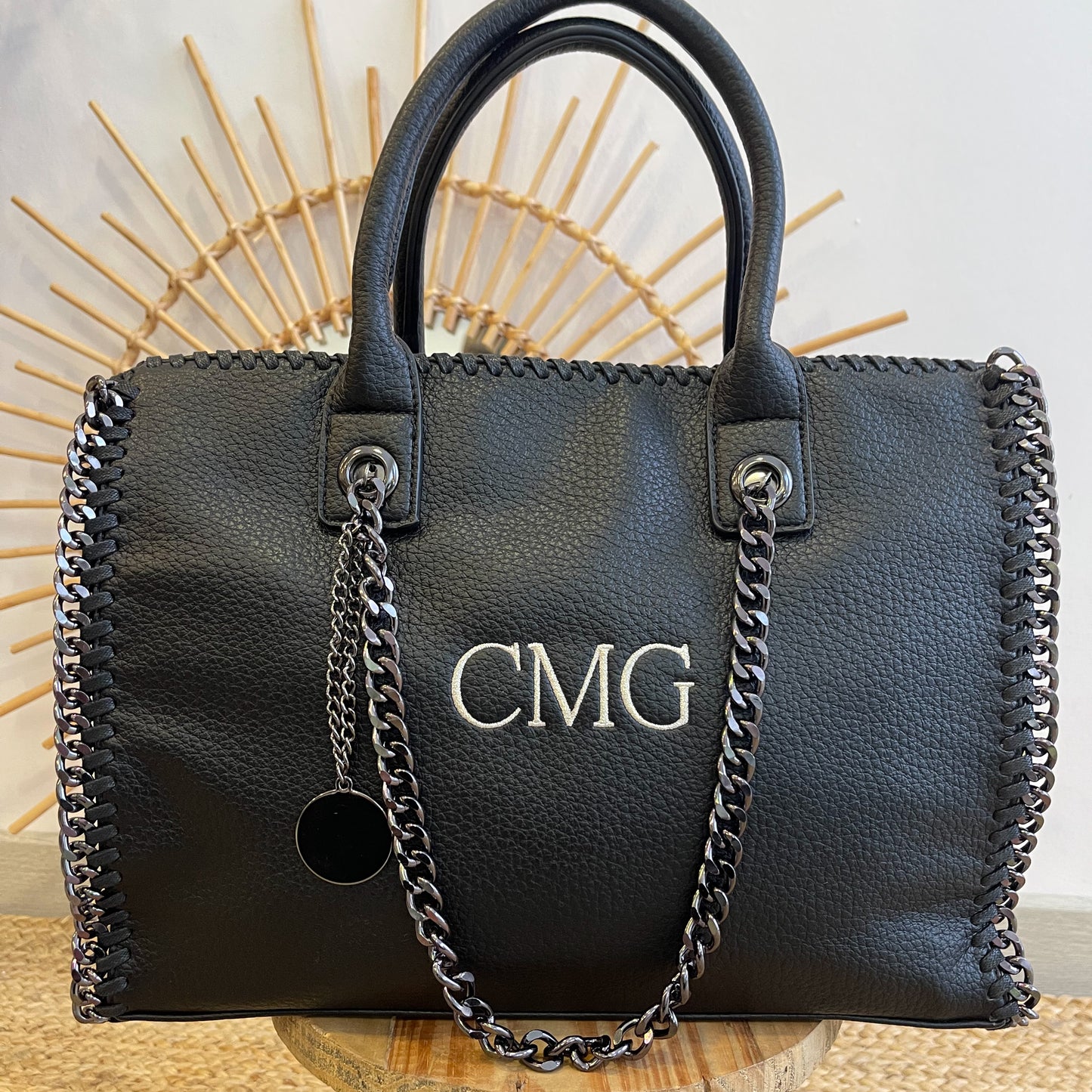 Bolso stella cuadrado personalizado iniciales - negro