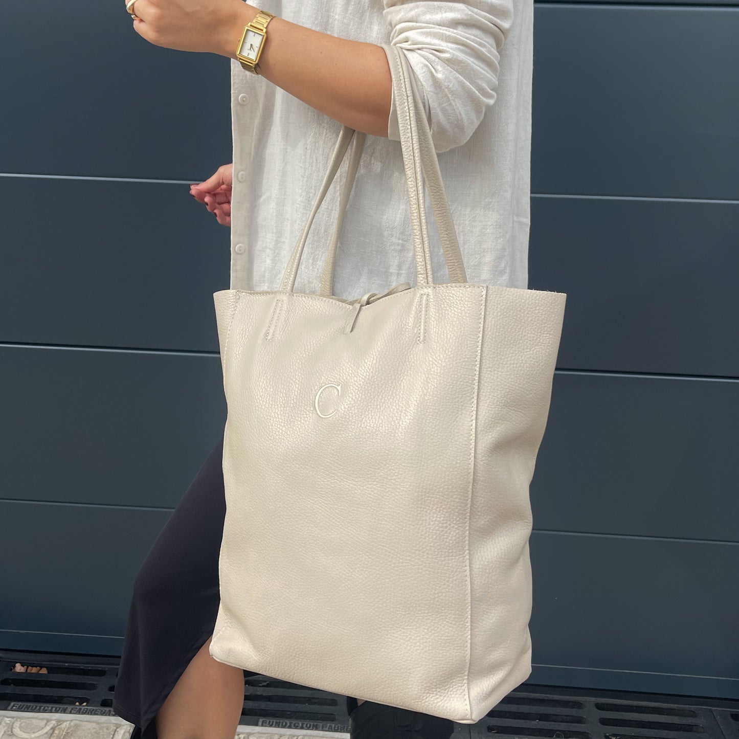 Bolso piel lazo personalizado - Color beige