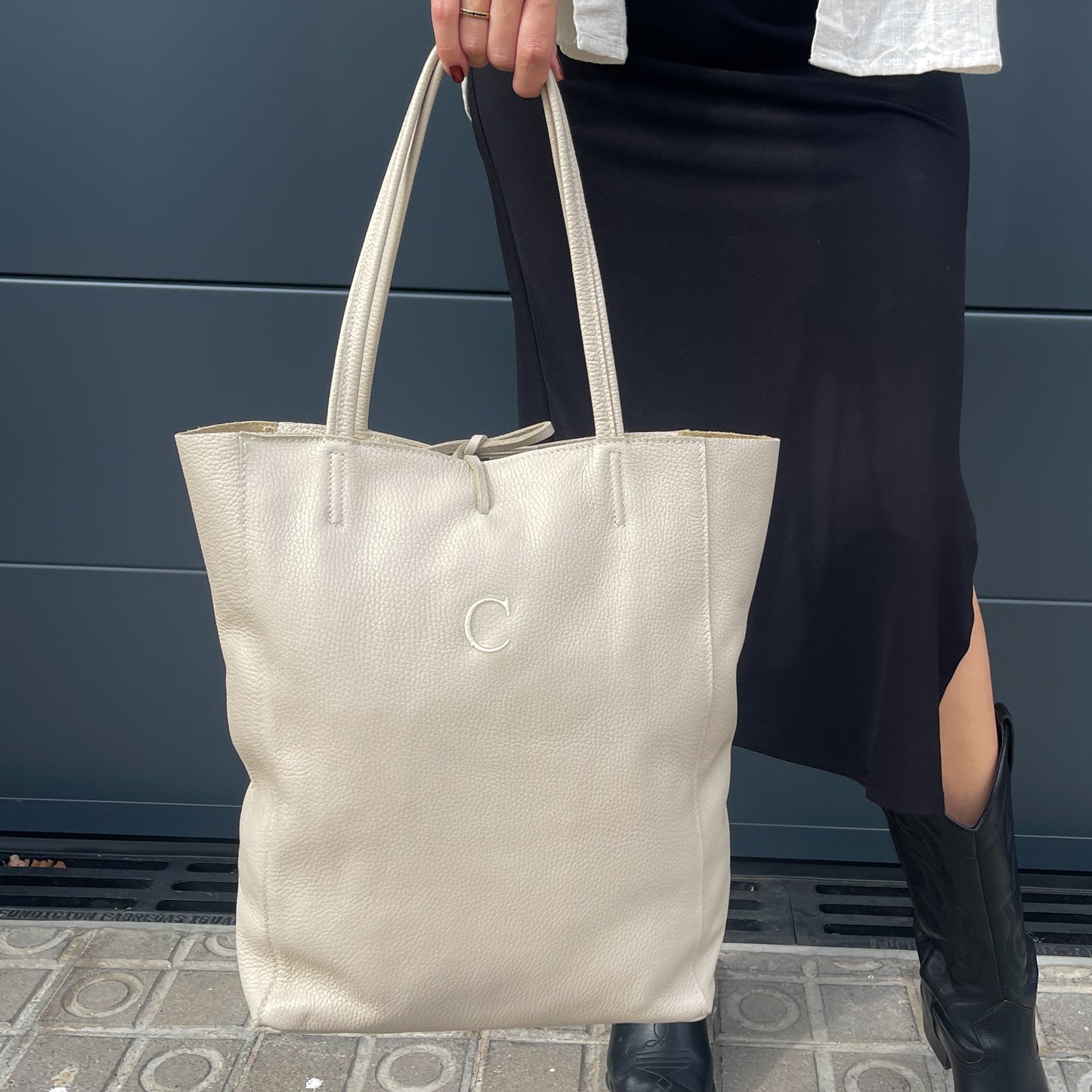 Bolso piel lazo personalizado - Color beige