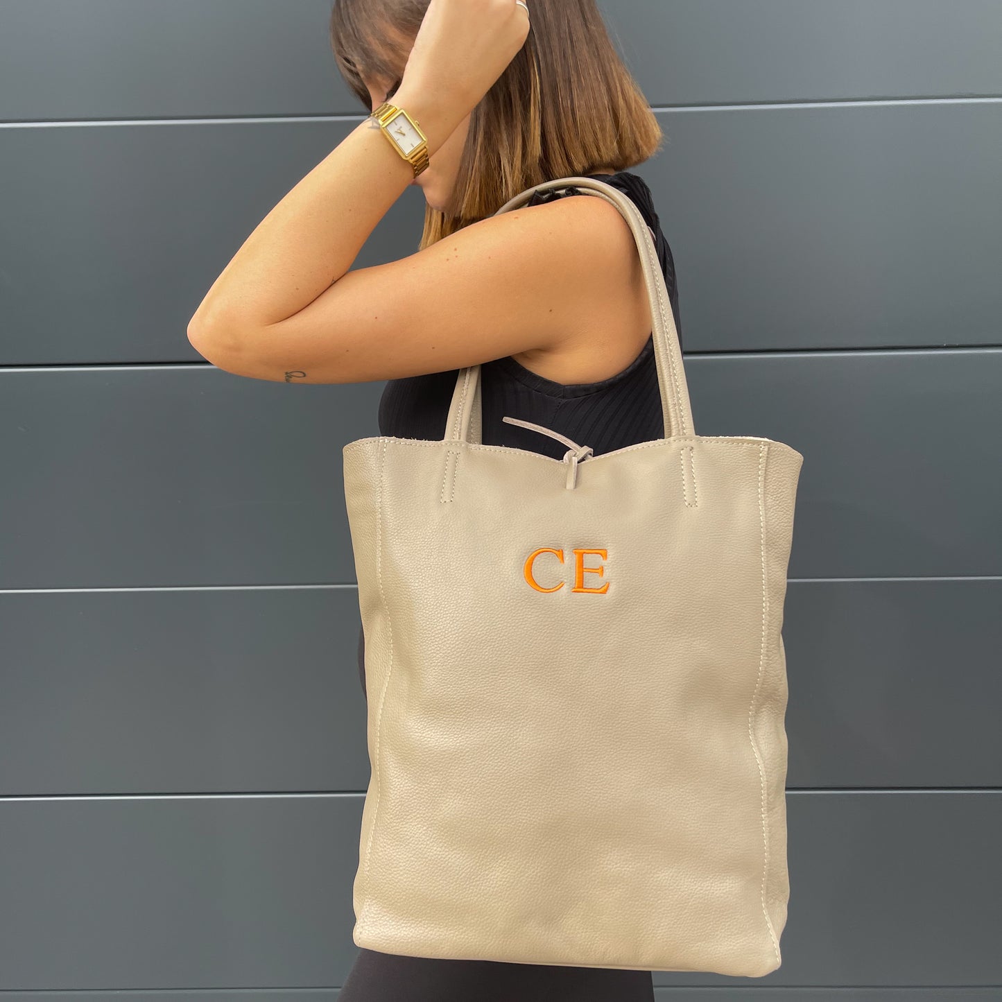 Bolso piel lazo personalizado - Color taupe