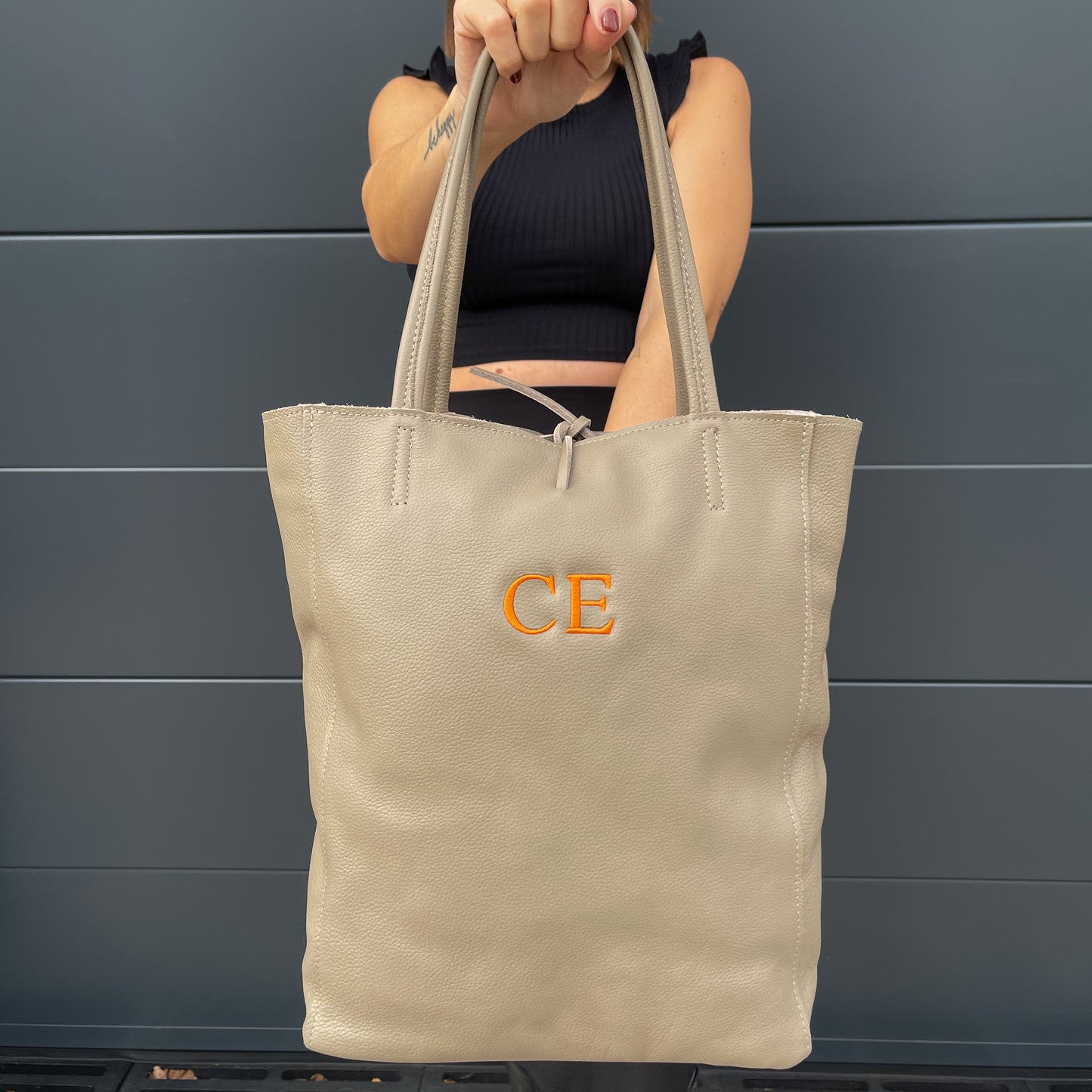 Bolso piel lazo personalizado - Color taupe