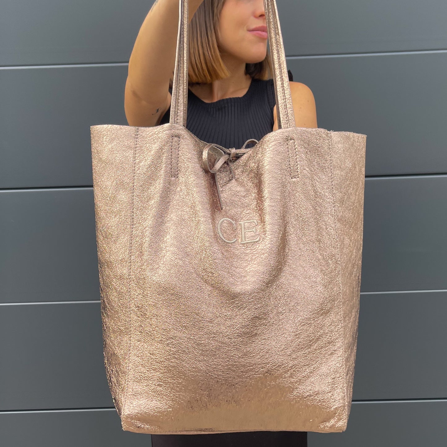 Bolso brillo lazo personalizado - Color cobre