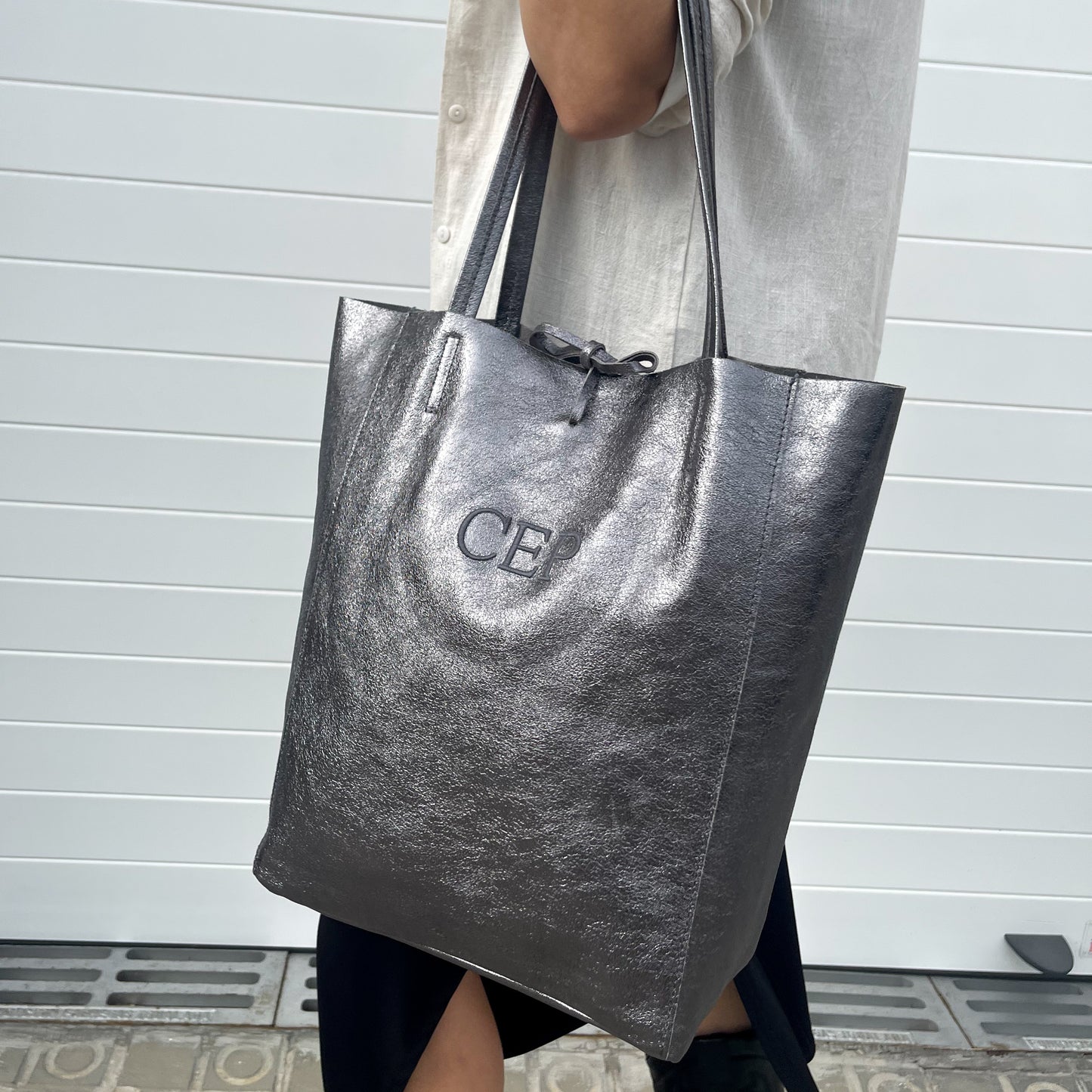 Bolso brillo lazo personalizado - Color gris plata