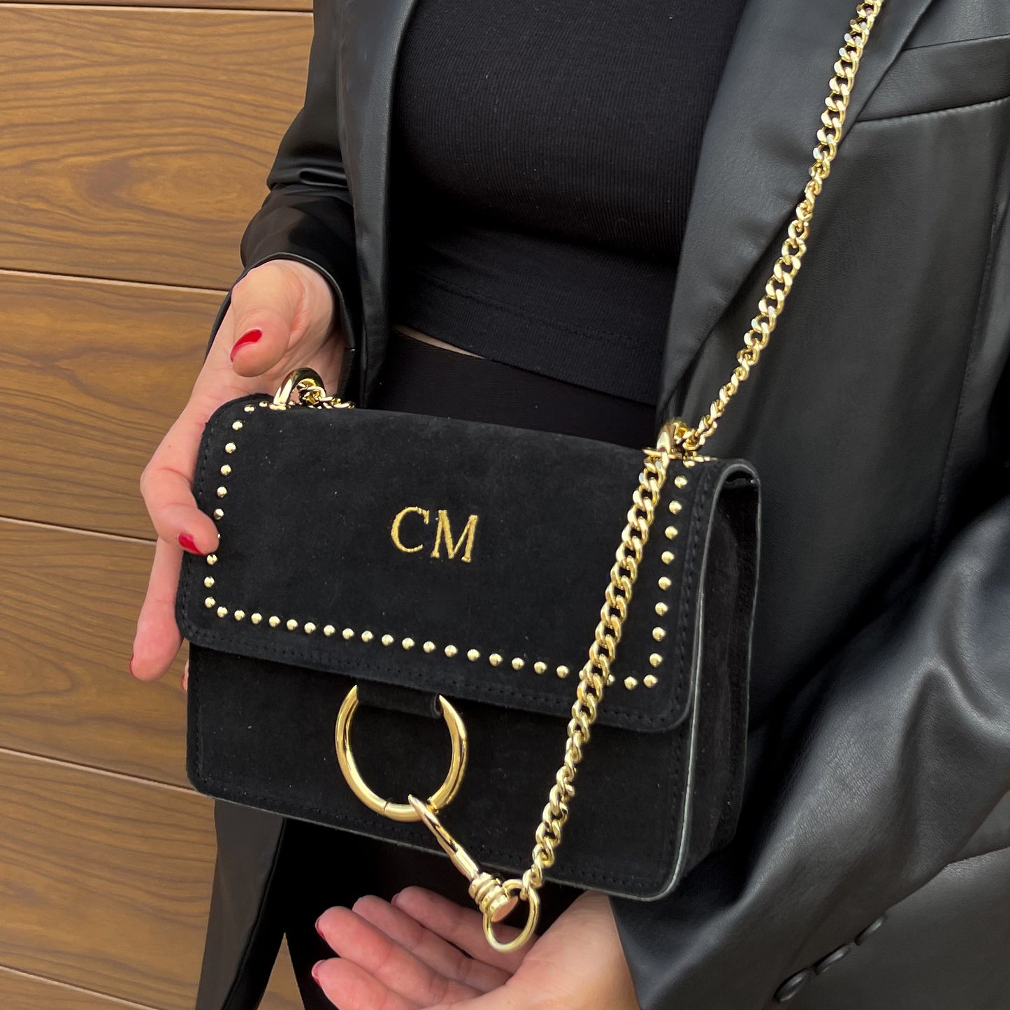 Bolso cadena piel de ante personalizado