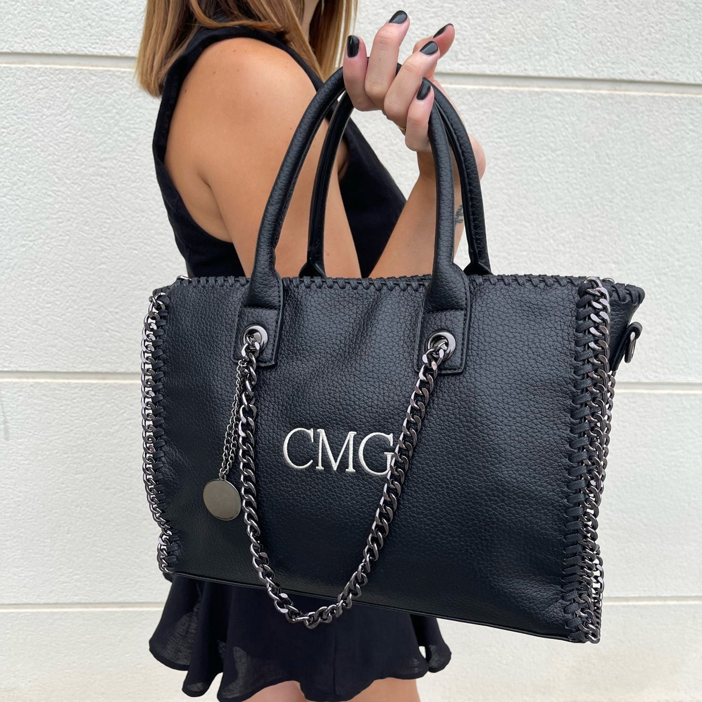 Bolso stella cuadrado personalizado iniciales - negro
