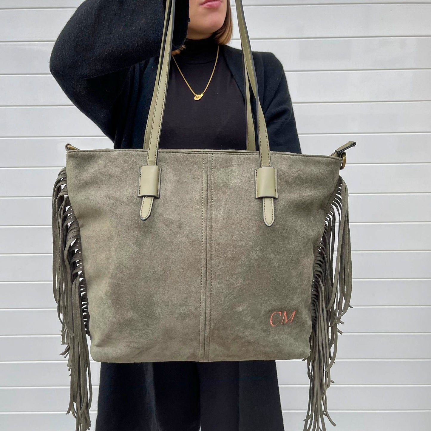 Bolso flecos efecto piel de ante - CAQUI