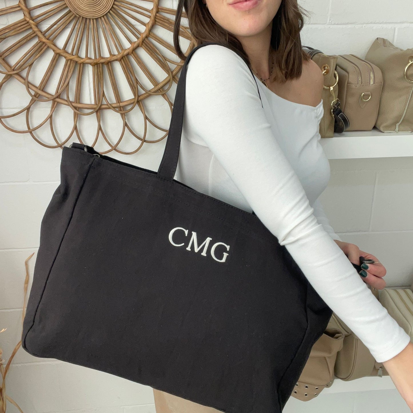 Shopper tela personalizado iniciales personalizado - Color NEGRO