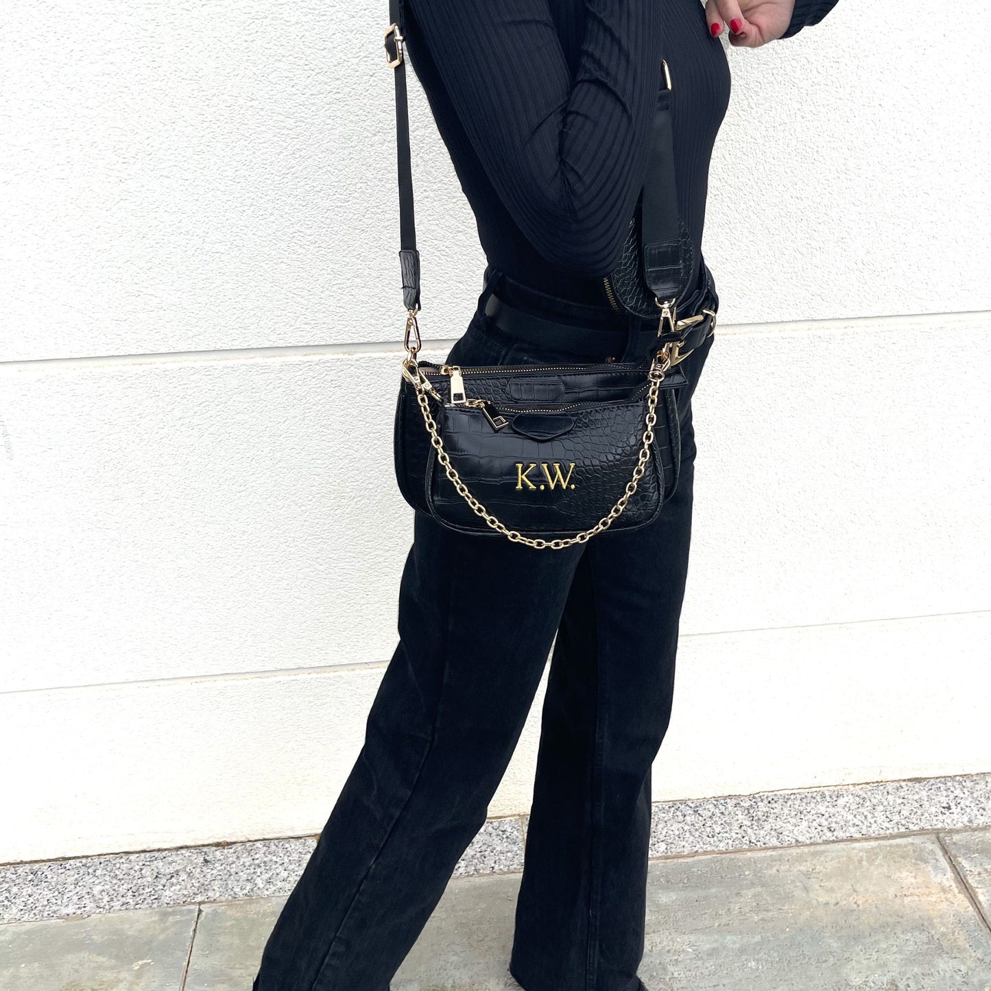 Bolso Multipochette print animal personalizado con iniciales bordadas - Negro