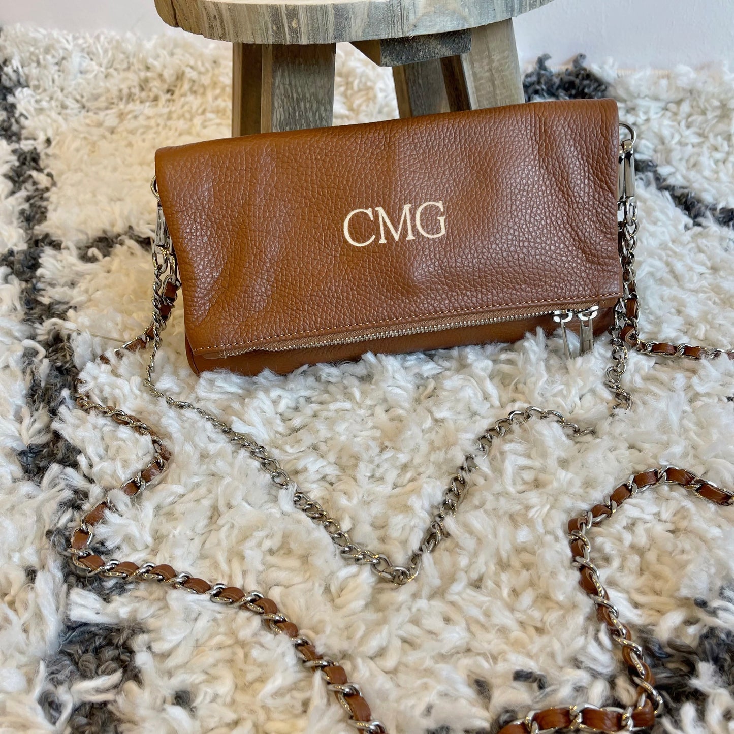 Bolso doble piel cadena personalizado - color camel