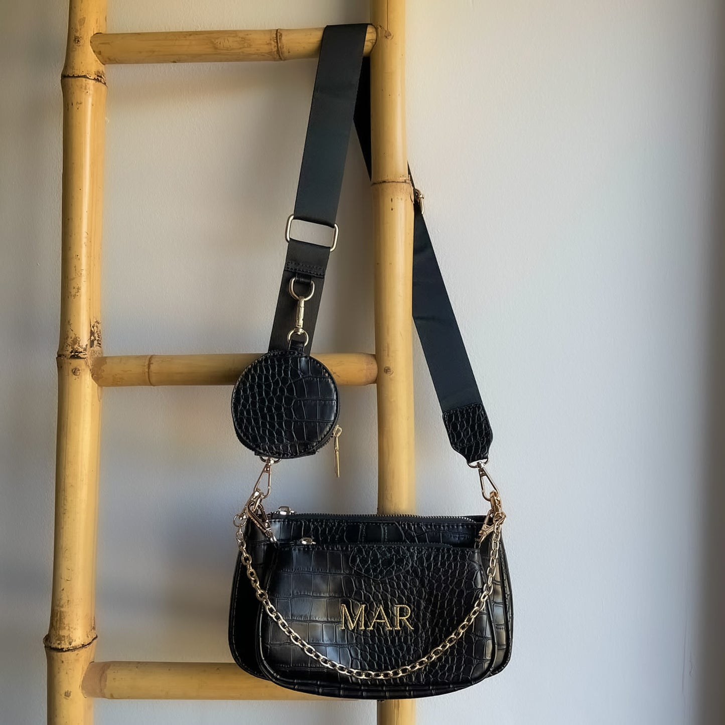 Bolso Multipochette print animal personalizado con iniciales bordadas - Negro