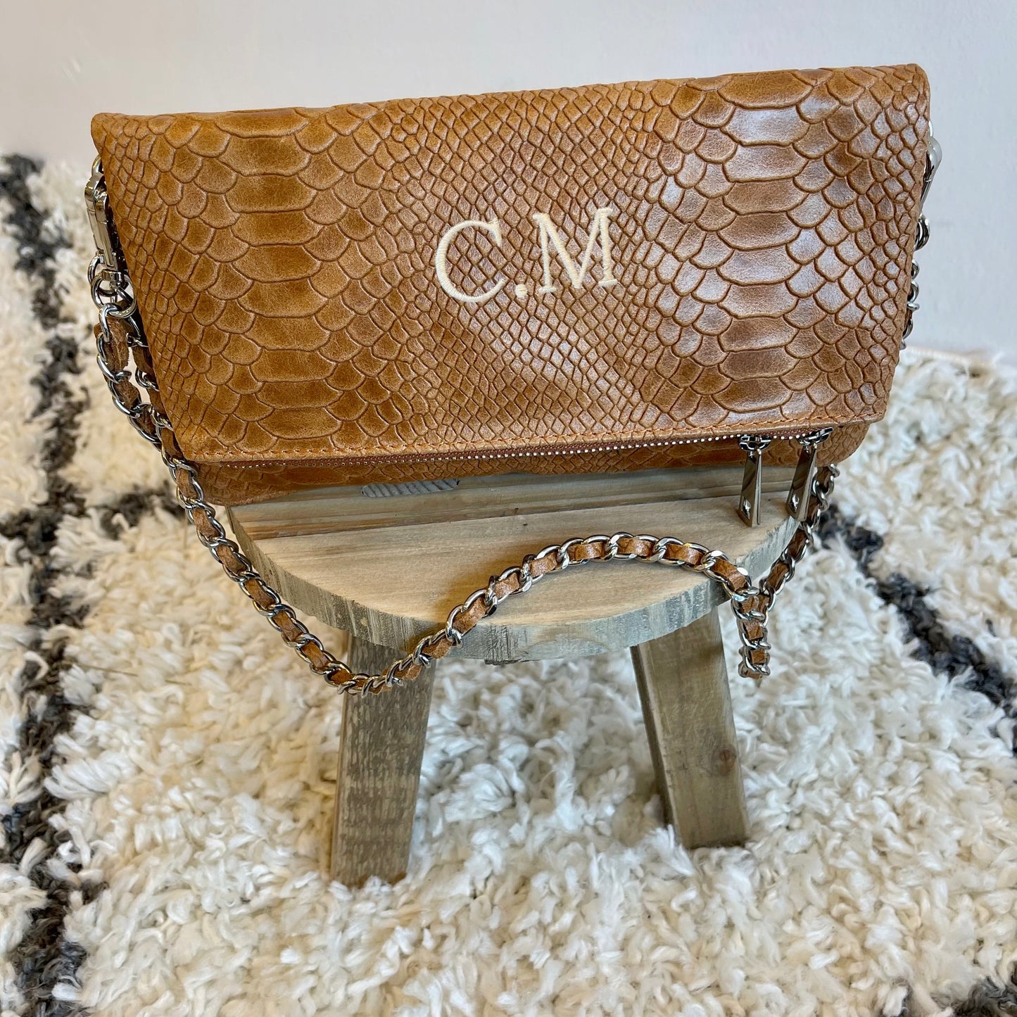 Bolso doble piel cadena print - Camel