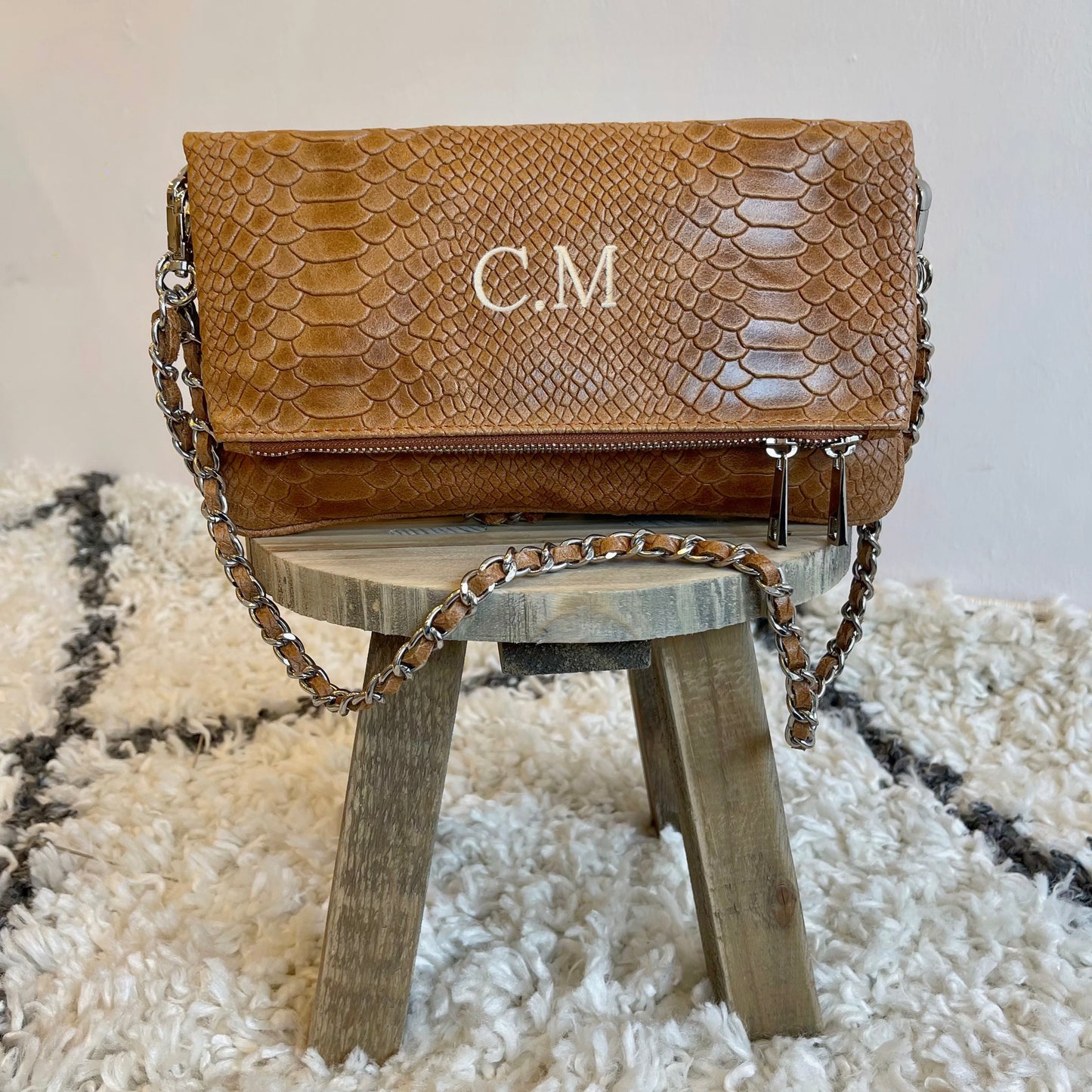 Bolso doble piel cadena print - Camel