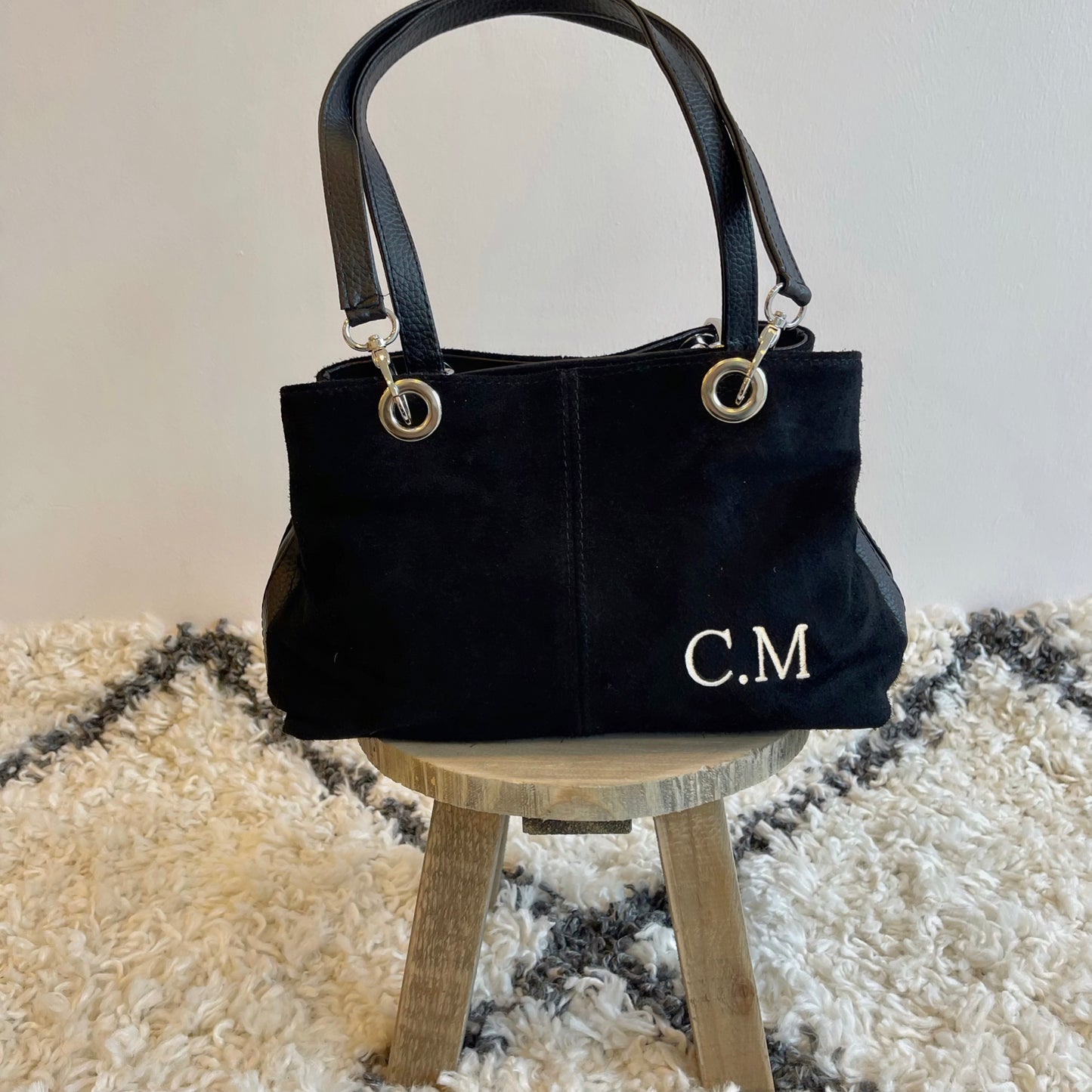 Bolso combinado piel de ante y polipiel personalizado - Color Negro