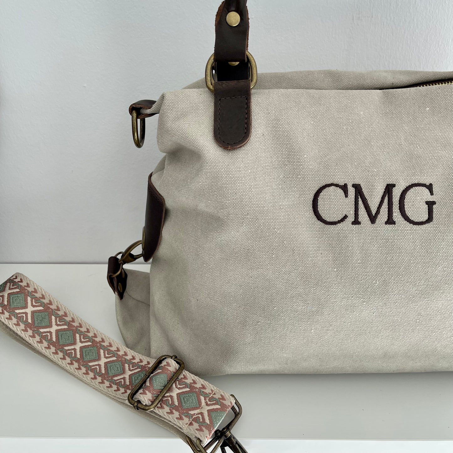 Bolso combinado piel y loneta personalizado - BEIG