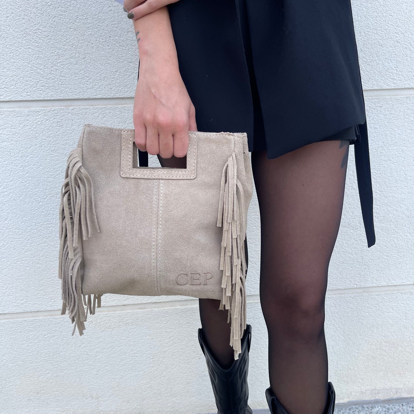 Bolso flecos piel de ante personalizado - BEIGE