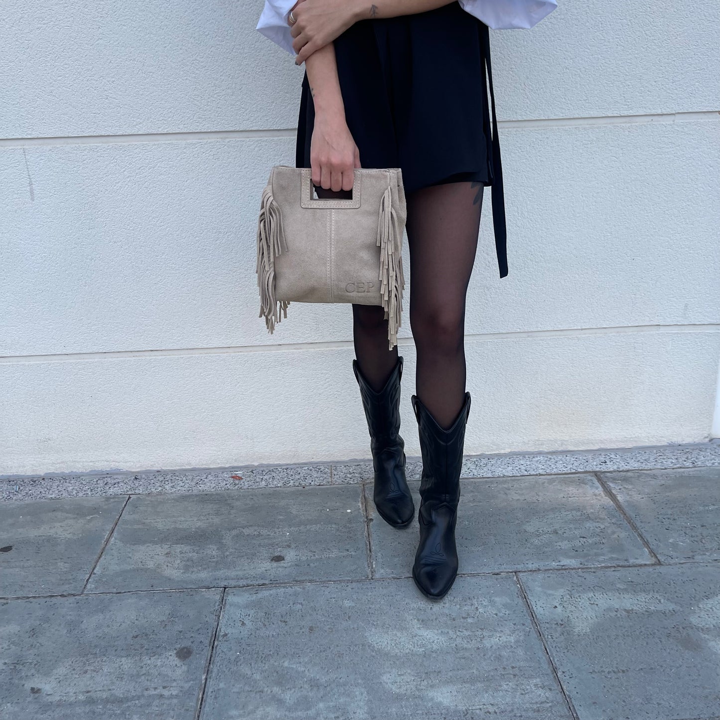 Bolso flecos piel de ante personalizado - BEIGE