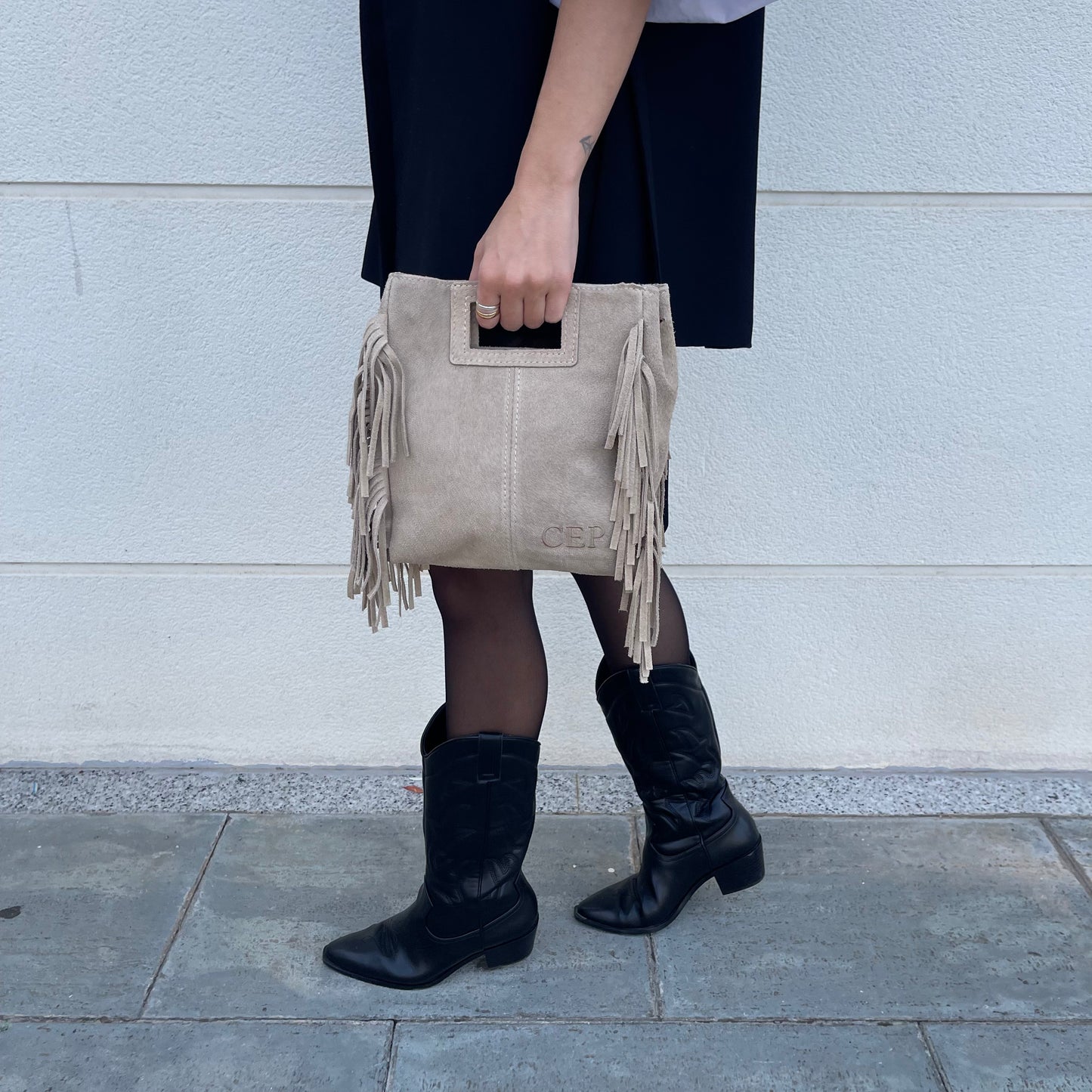 Bolso flecos piel de ante personalizado - BEIGE
