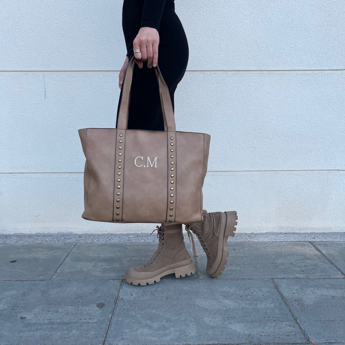 Shopper tachuelas personalizado - Color TAUPE