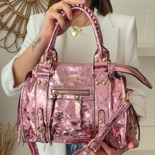 Bolso efecto piel brillante personalizado- Color rosa