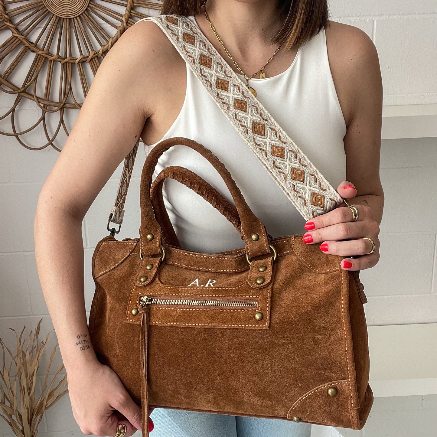 Bolso shopper piel de ante california - camel