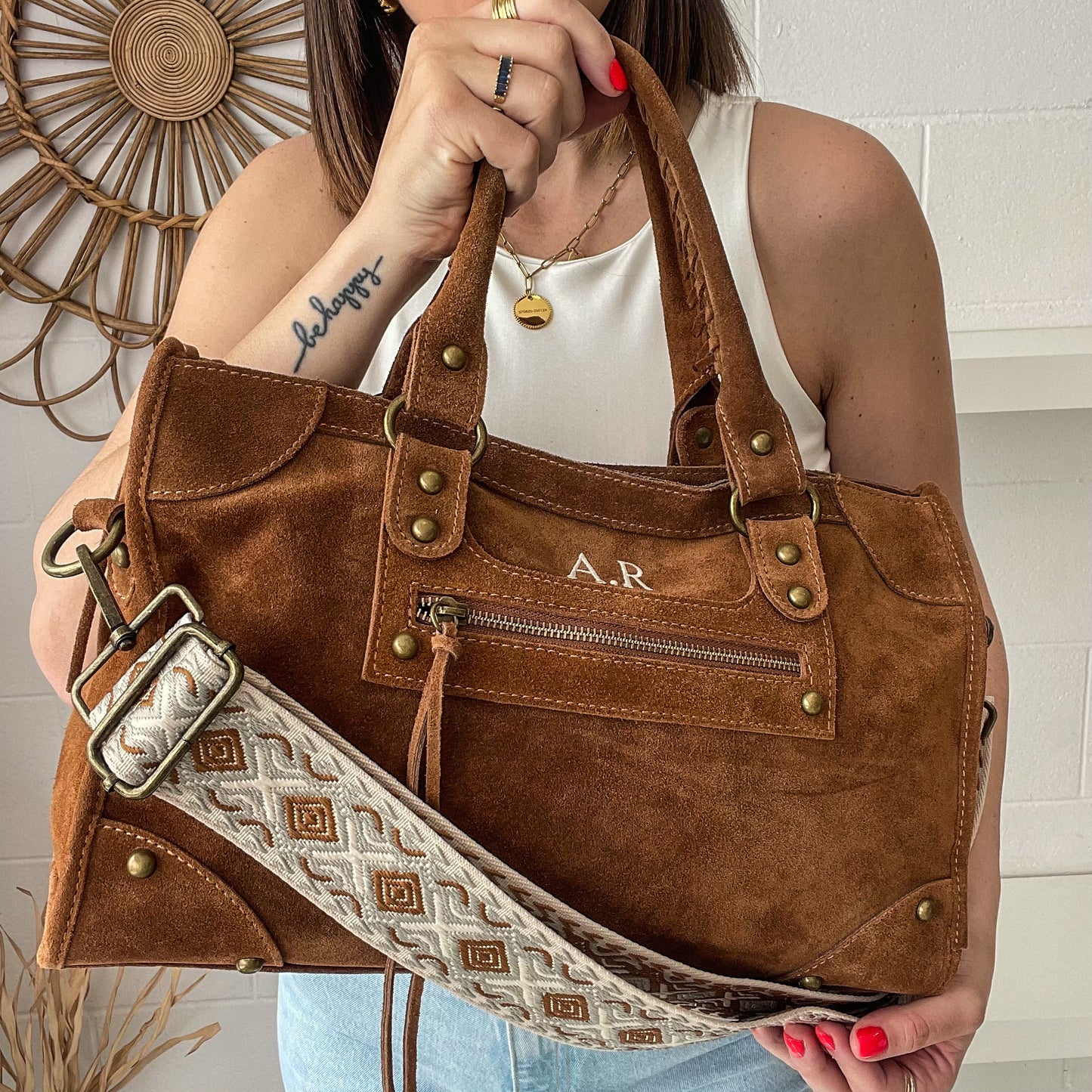 Bolso shopper piel de ante california - camel