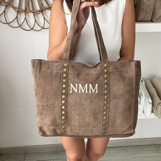 Shopper tachuelas piel de ante personalizado - Color TAUPE